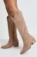 Faux Suede Knee High Western Cowboy Boots by BOOHOO
