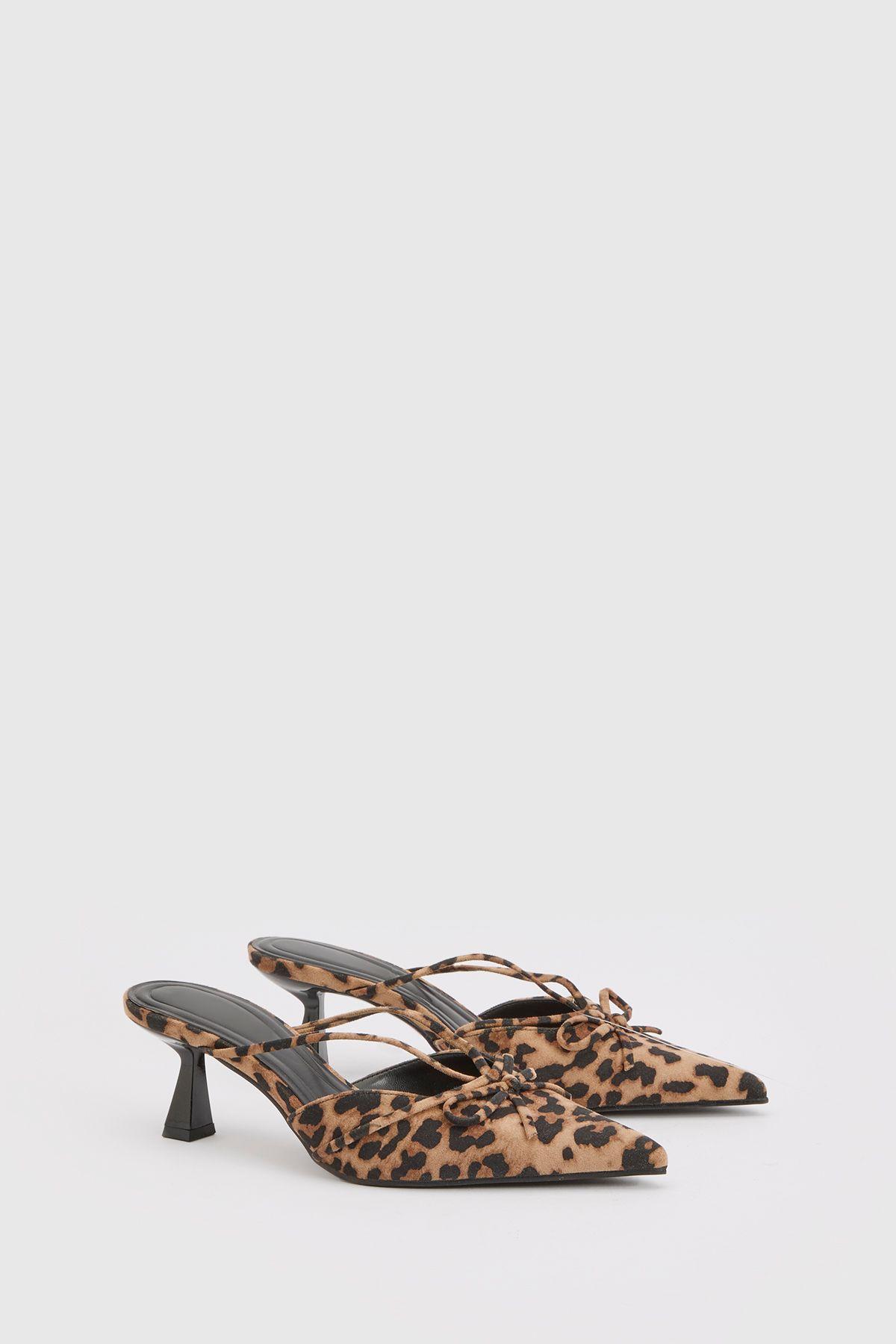 Faux Suede Leopard Print Court Heeled Mules by BOOHOO