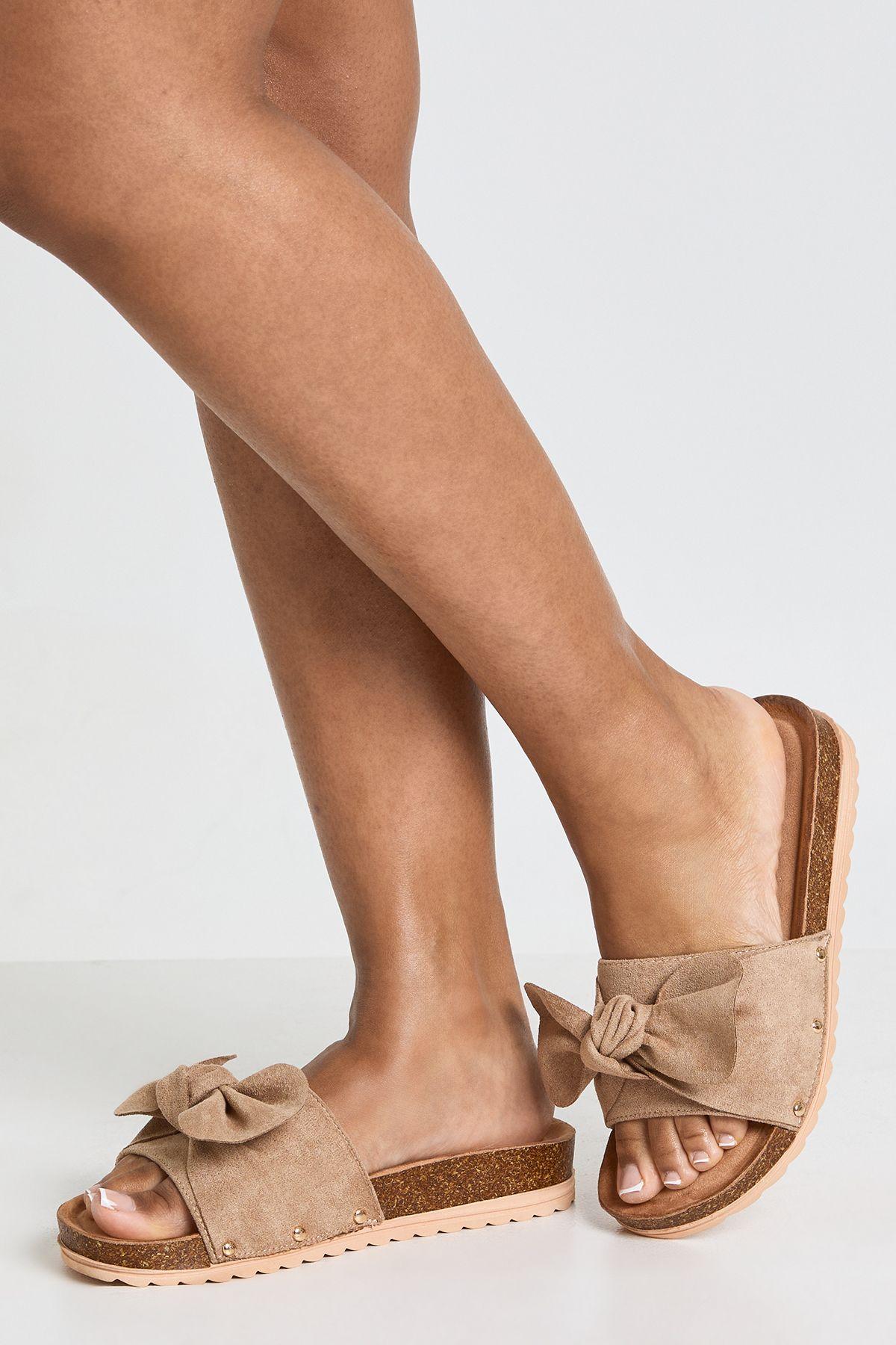 Faux Suede Oversized Bow Footbed Sliders by BOOHOO