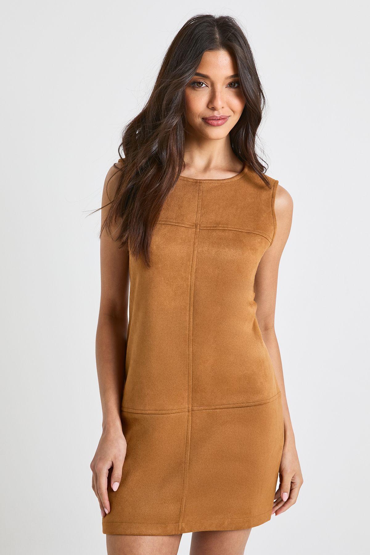 Faux Suede Panelled Shift Dress by BOOHOO