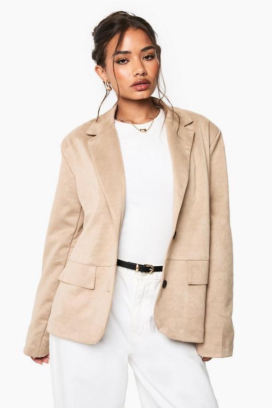 Faux Suede Single Breast Blazer by BOOHOO
