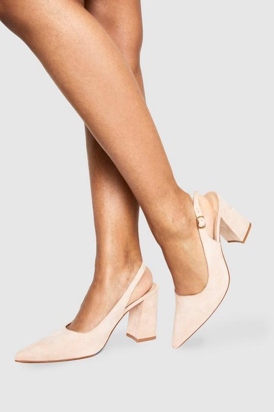 Faux Suede Slingback Block Heeled Court Shoes by BOOHOO