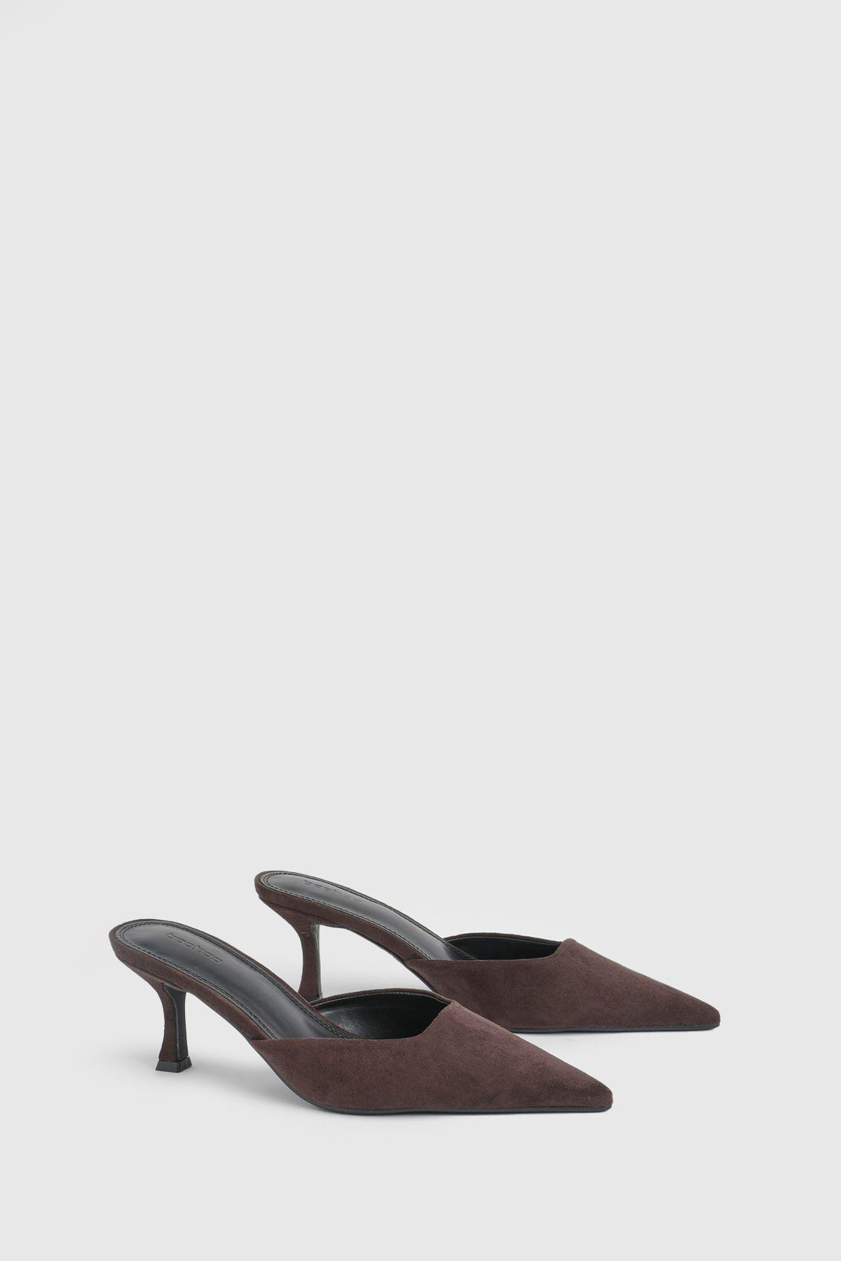 Faux Suede Square Toe Court Mules by BOOHOO