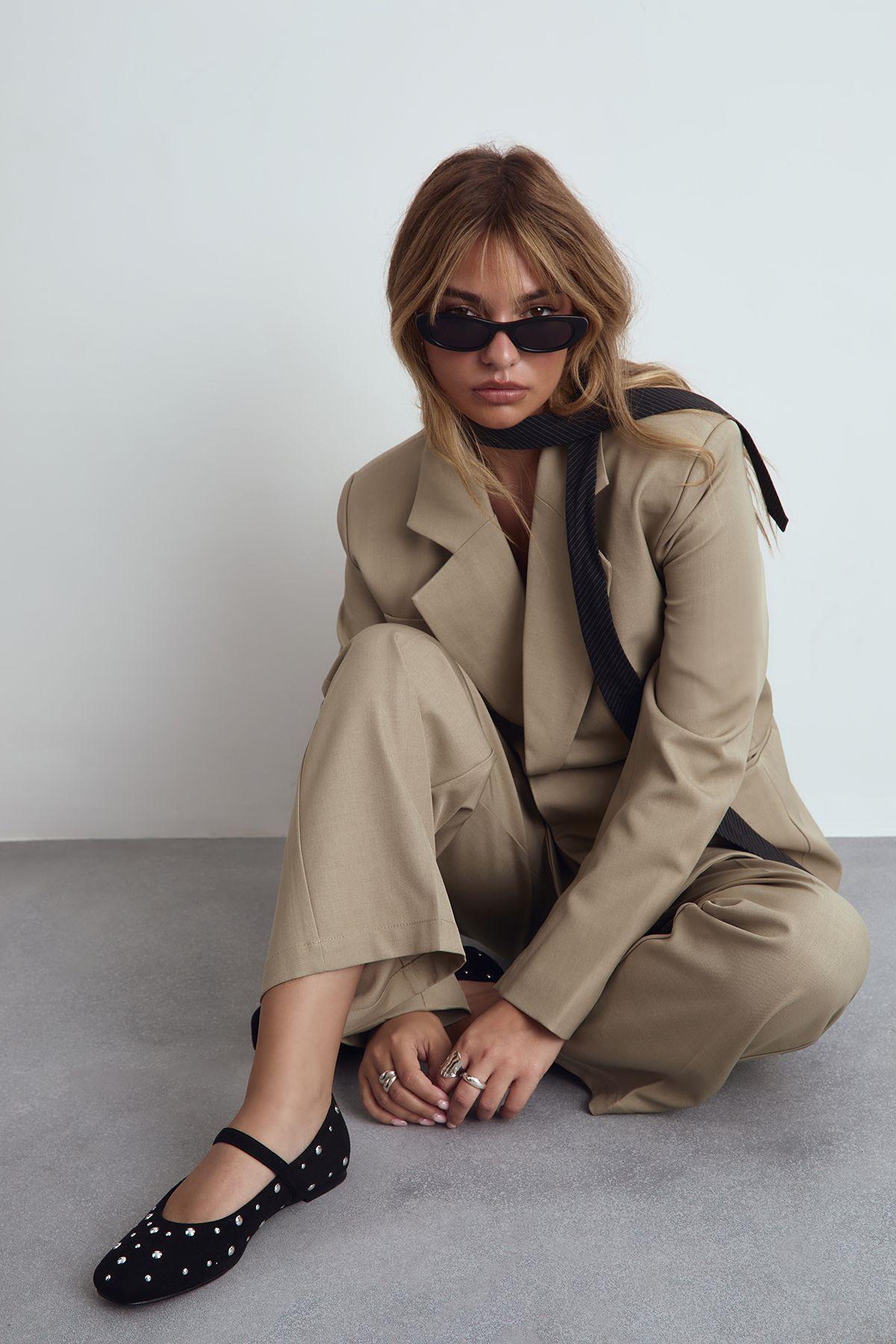 Faux Suede Studded Square Toe Ballet Flats by BOOHOO