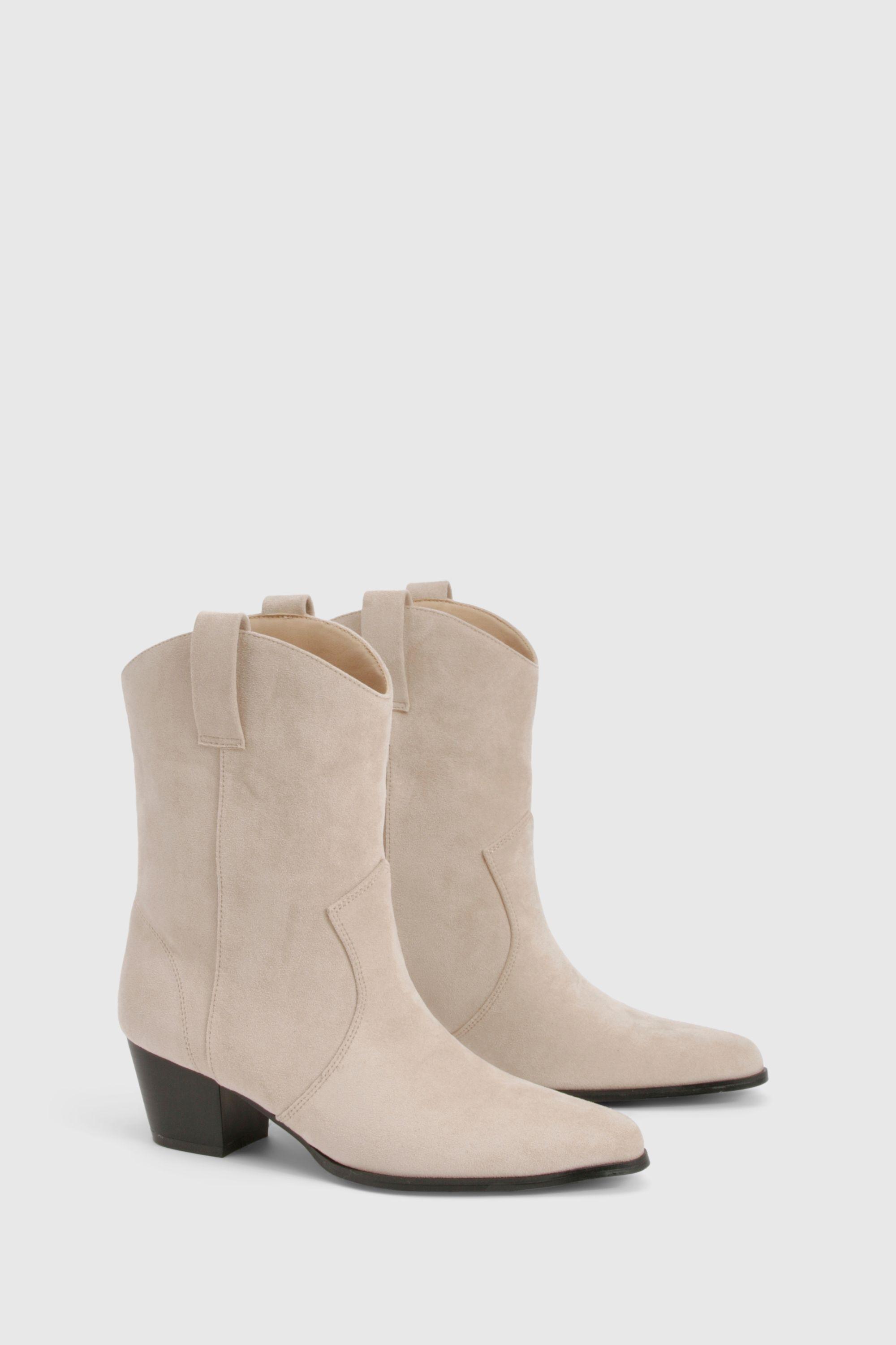 Faux Suede Tab Detail Western Cowboy Ankle Boots by BOOHOO