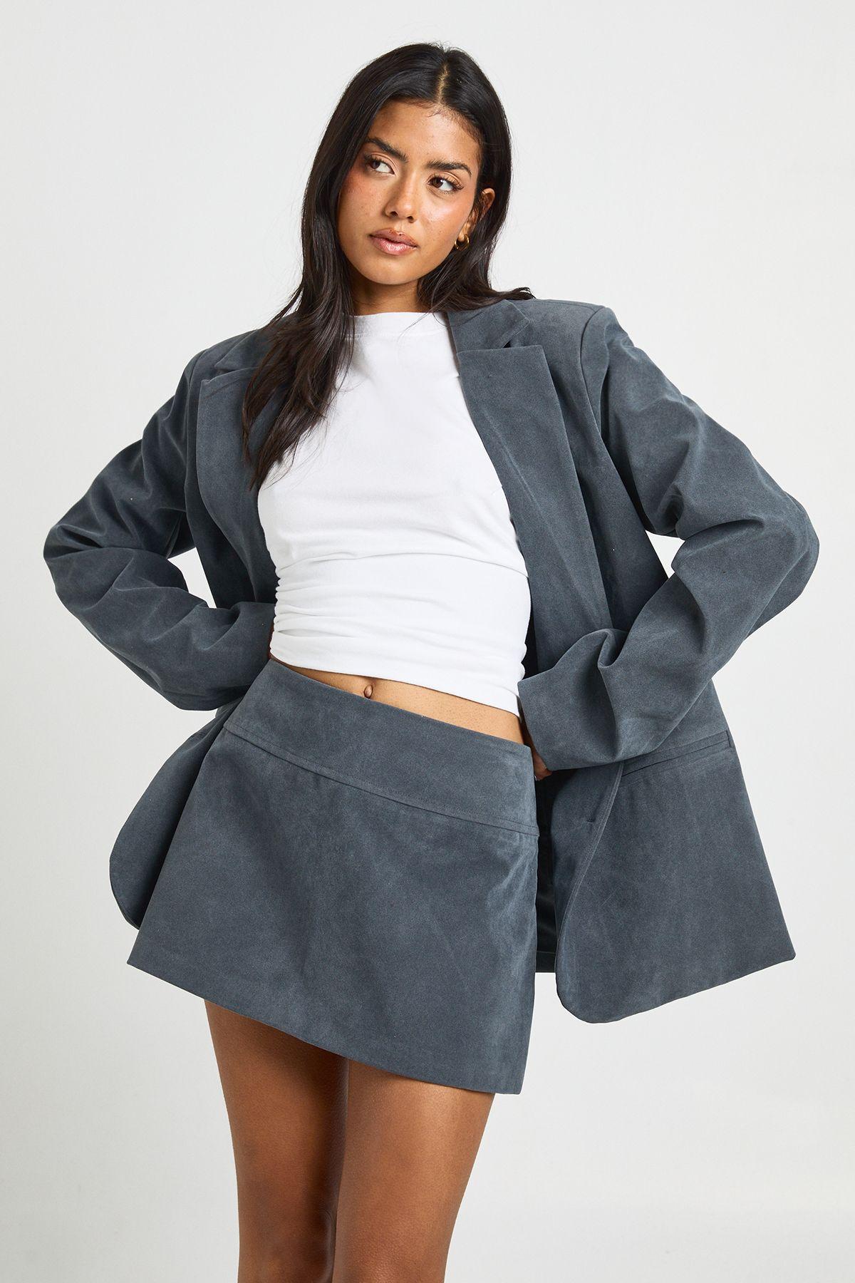 Faux Suede Tailored A-line Mini Skirt by BOOHOO
