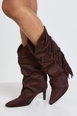 Faux Suede Tassel Calf High Slouchy Stiletto Boots by BOOHOO