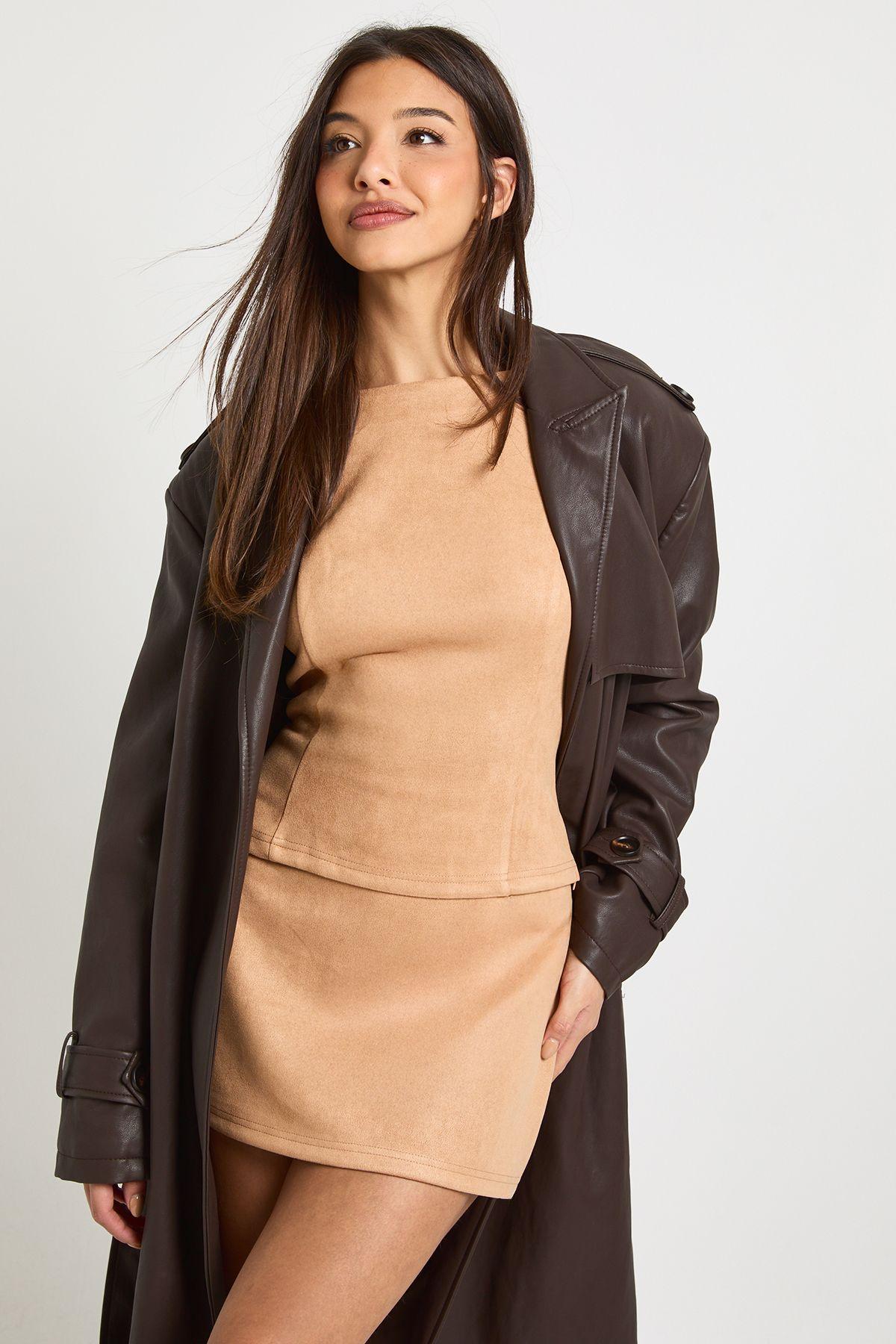 Faux Suede Top & Mini Skirt Co Ord by BOOHOO