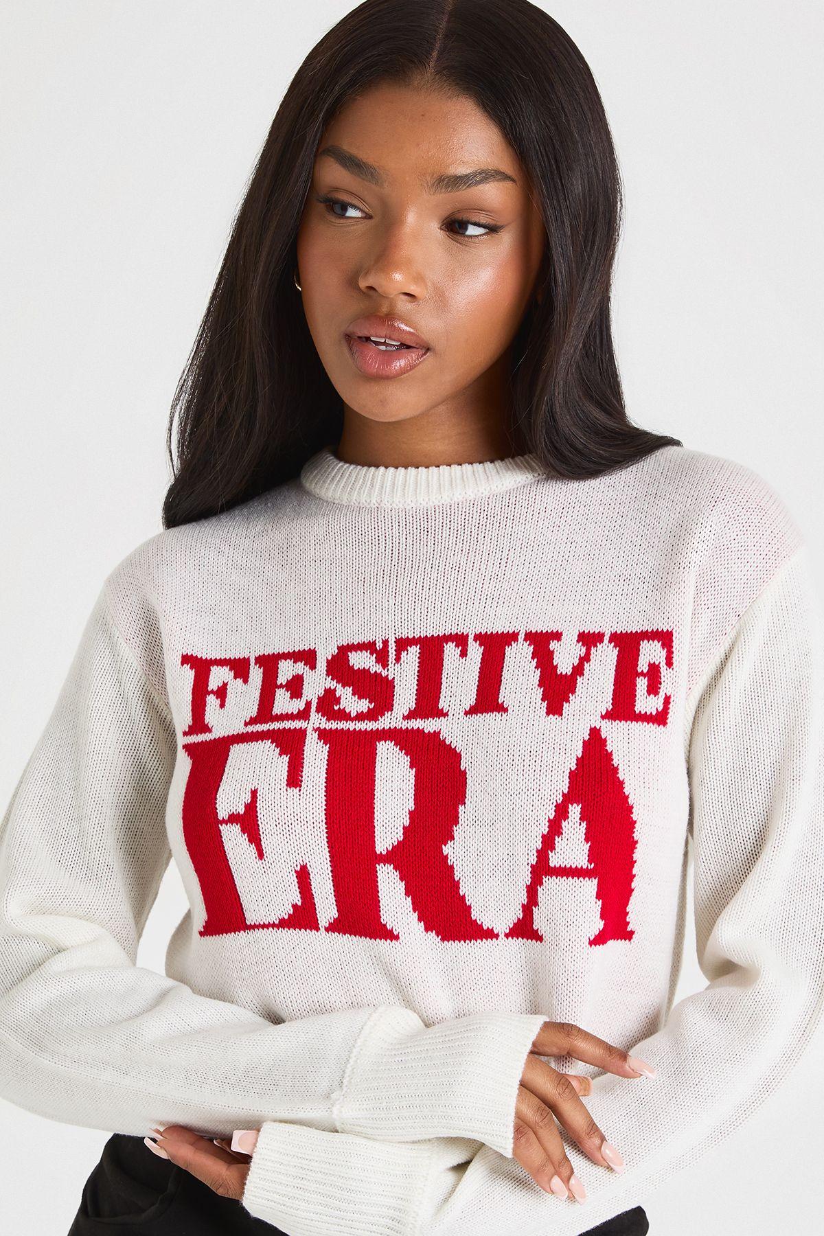 Festive Era Cropped Christmas Jumper by BOOHOO