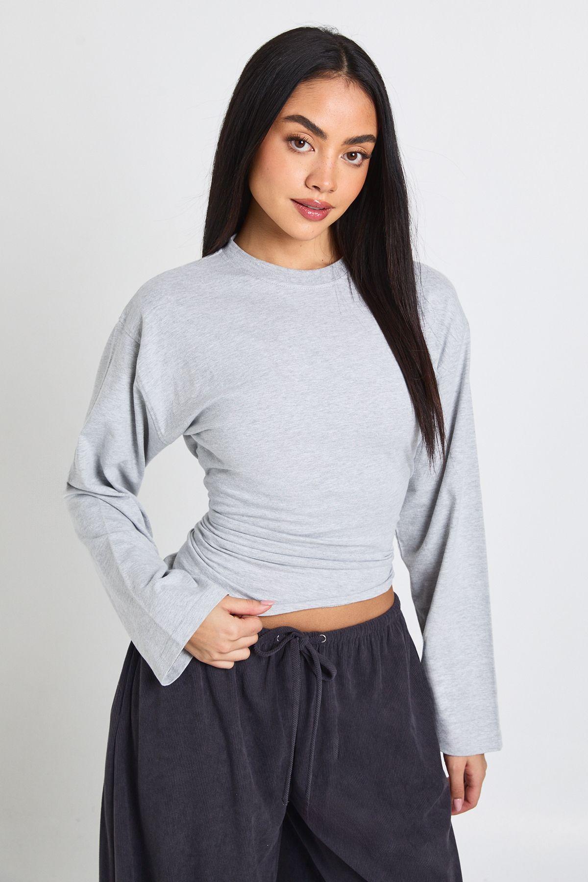 Flare Sleeve Cinched Waist Top by BOOHOO
