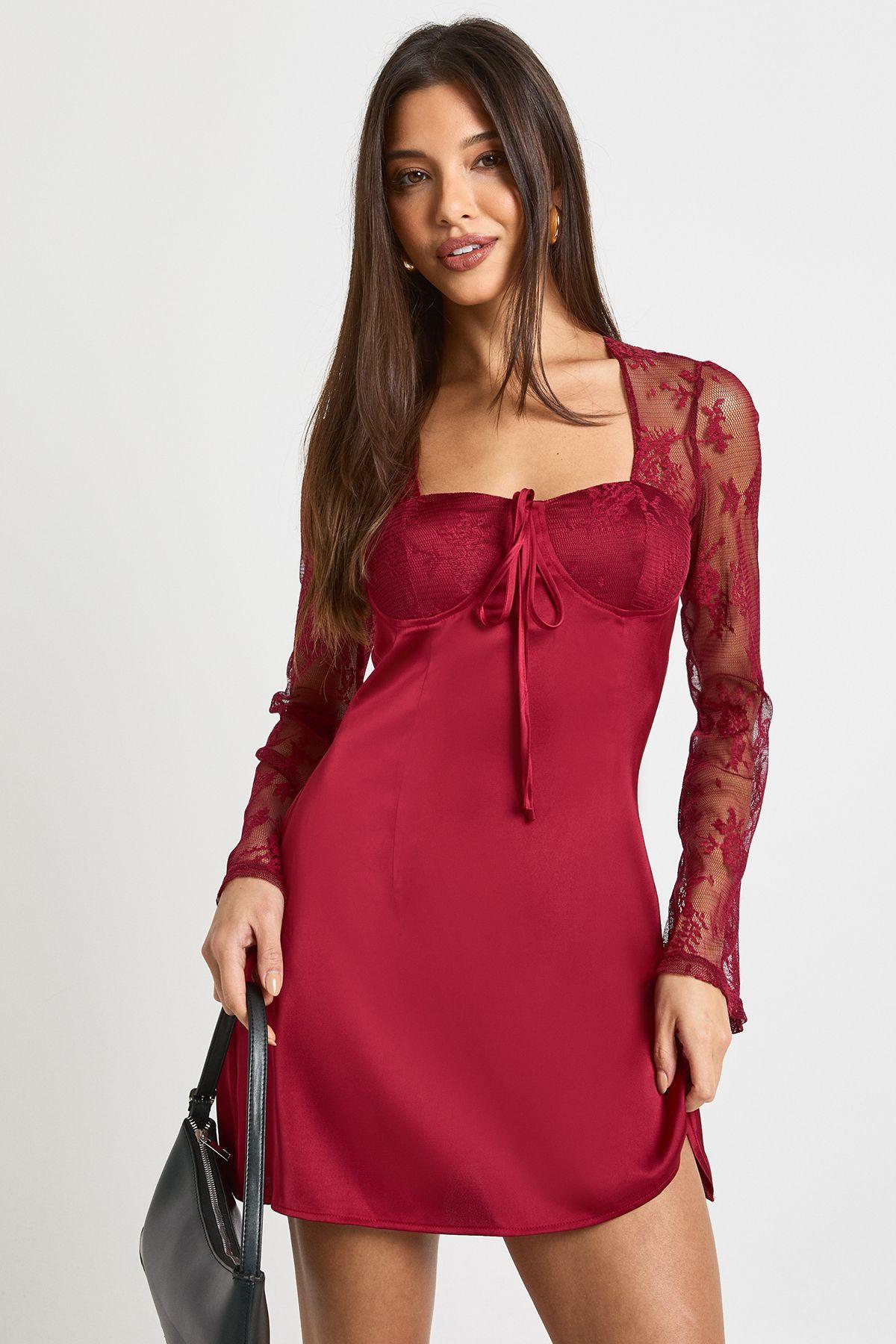 Flare Sleeve Lace Mini Dress by BOOHOO