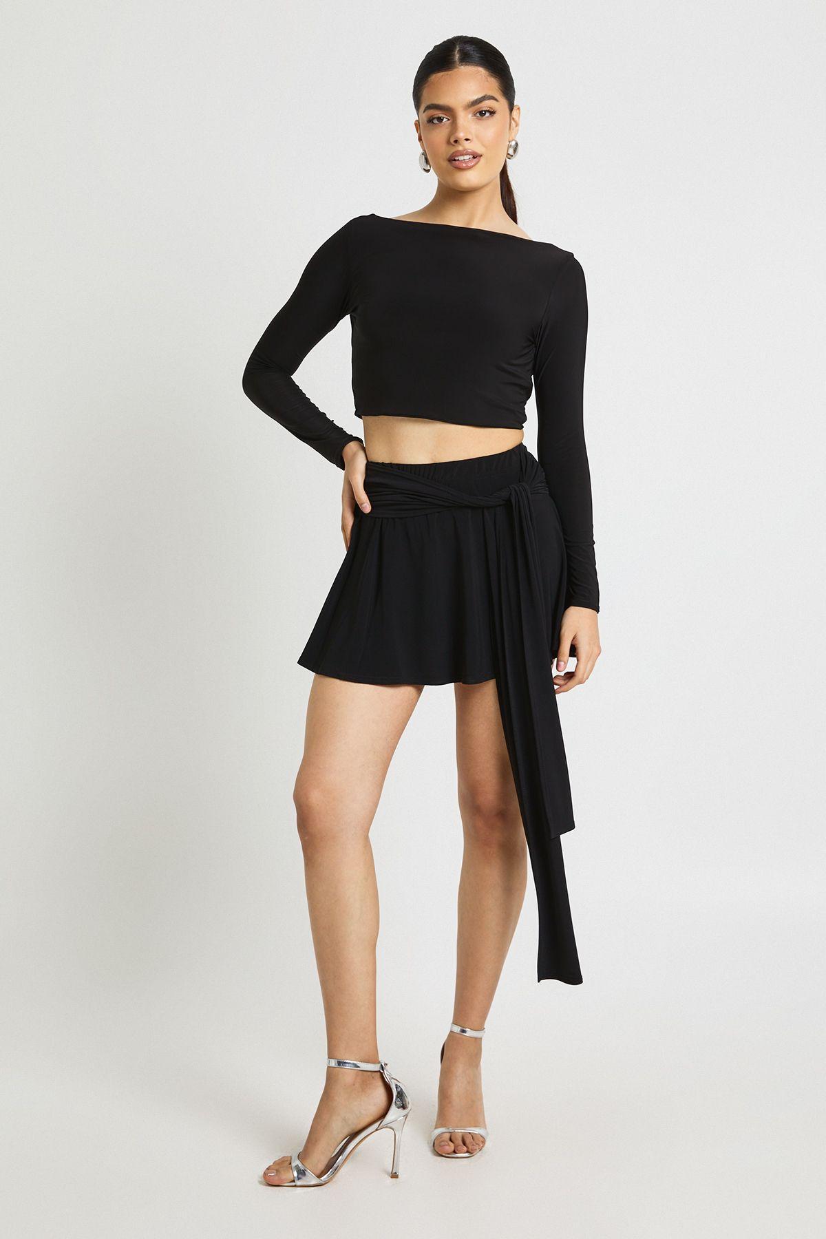 Flippy Mini Skirt With Wrap Drape by BOOHOO