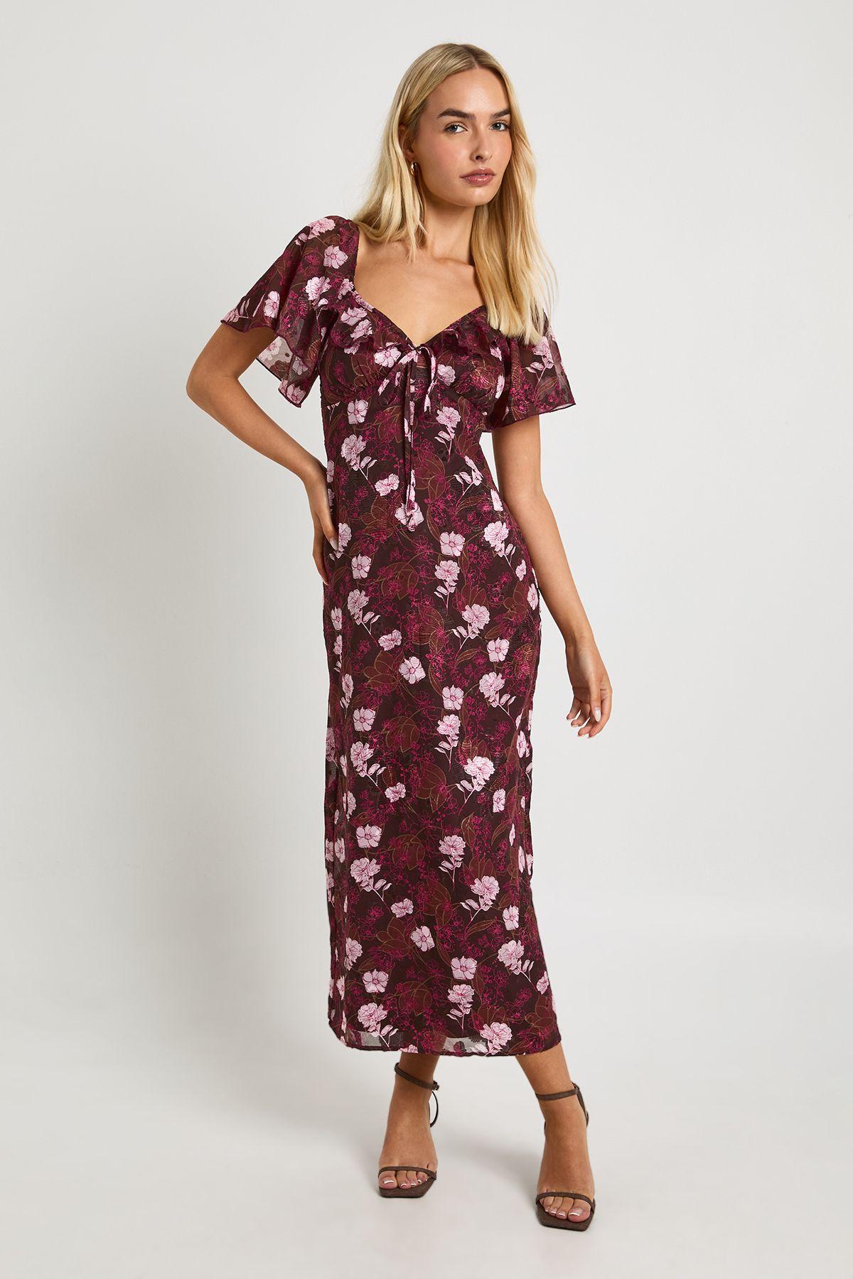 Floral Angel Sleeve Midaxi Dress by BOOHOO