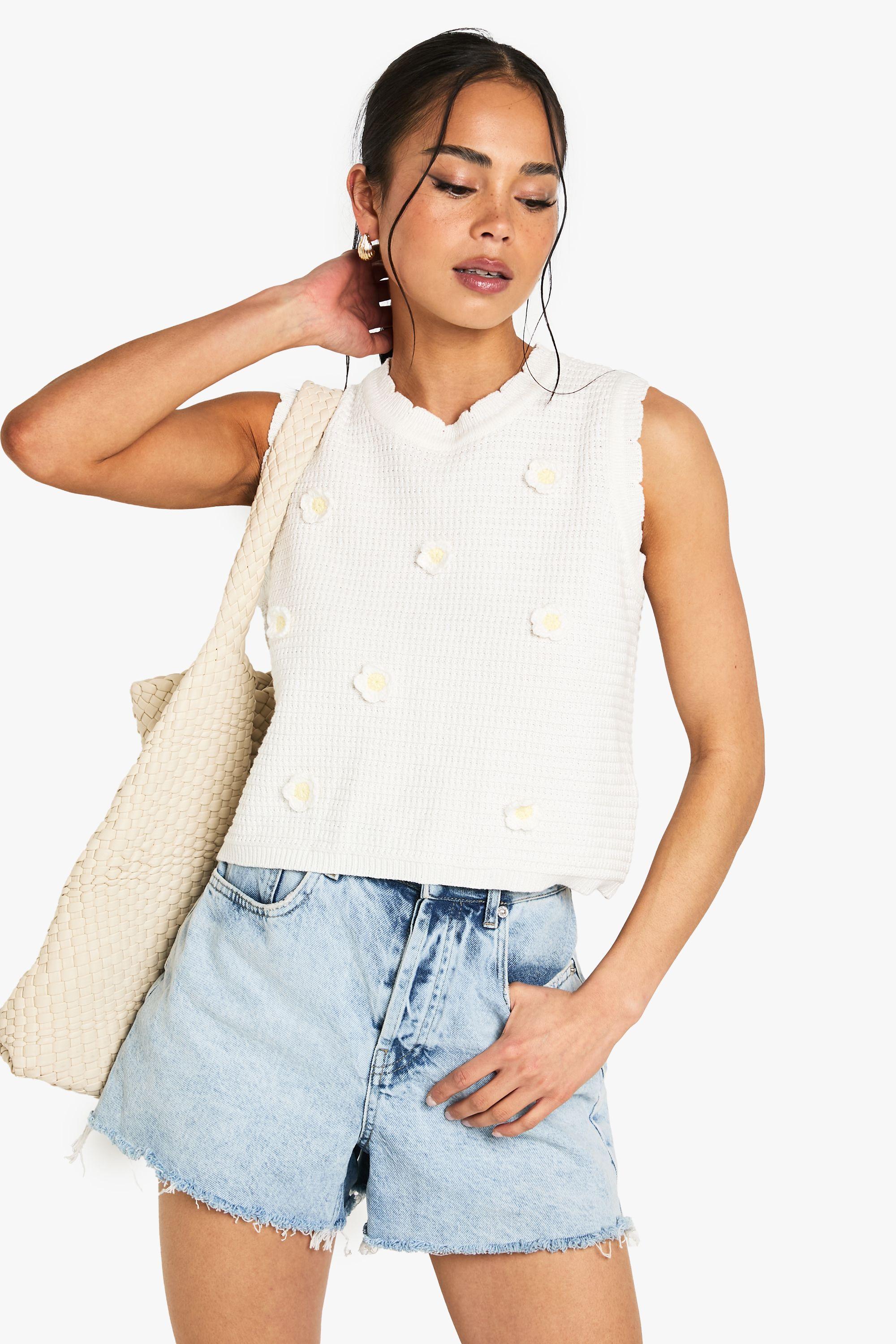 Floral Appliqué Crochet Knitted Top by BOOHOO