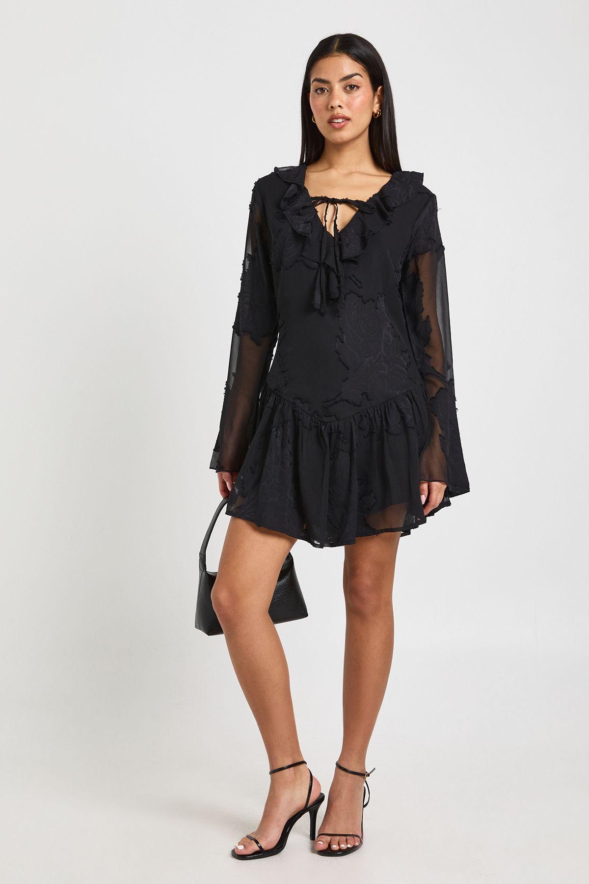 Floral Burnout Dipped Hem Mini Dress by BOOHOO