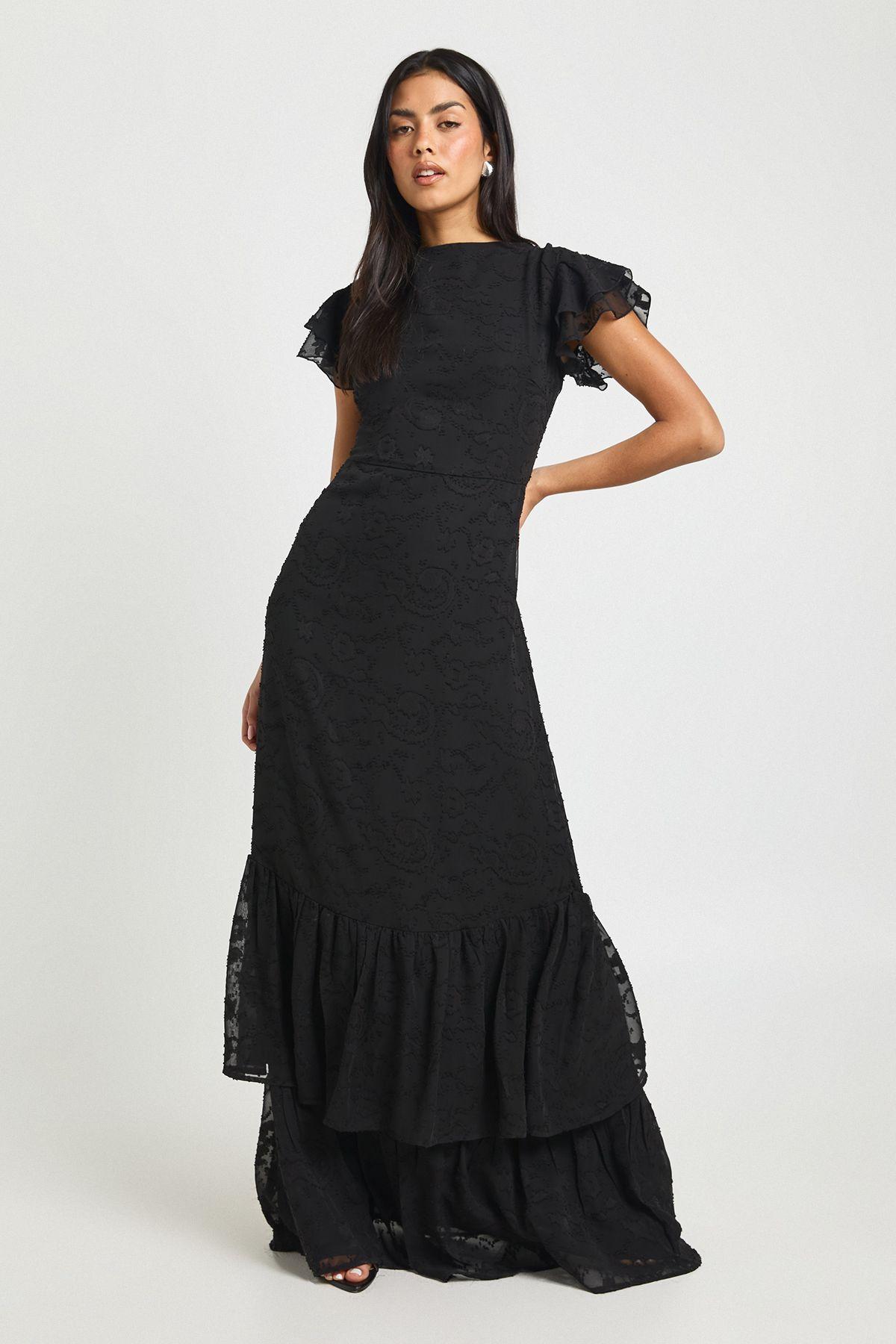 Floral Burnout Ruffle Hem Maxi Dress by BOOHOO