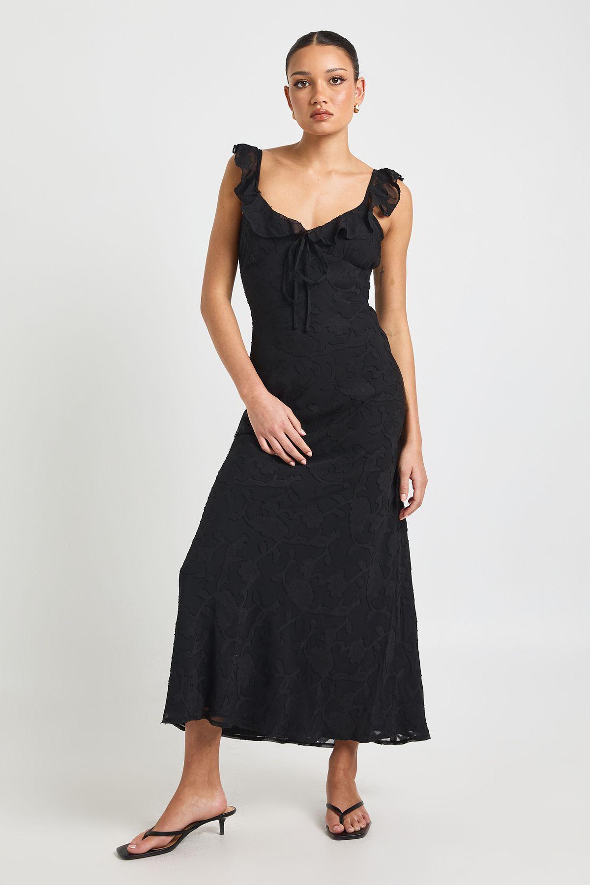 Floral Burnout Ruffle Strap Slip Dress by BOOHOO