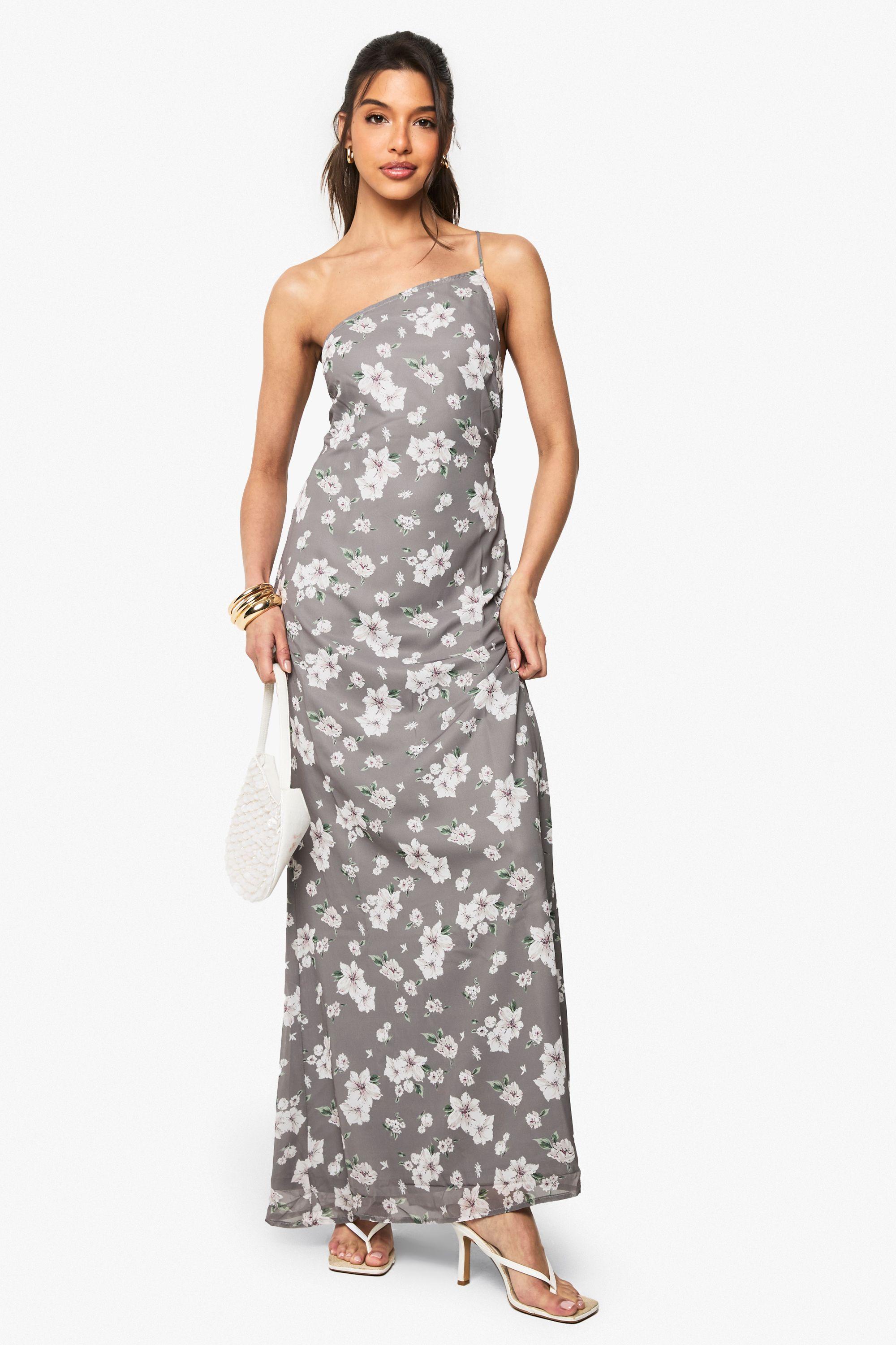 Floral Chiffon Asymmetric Column Maxi Dress by BOOHOO
