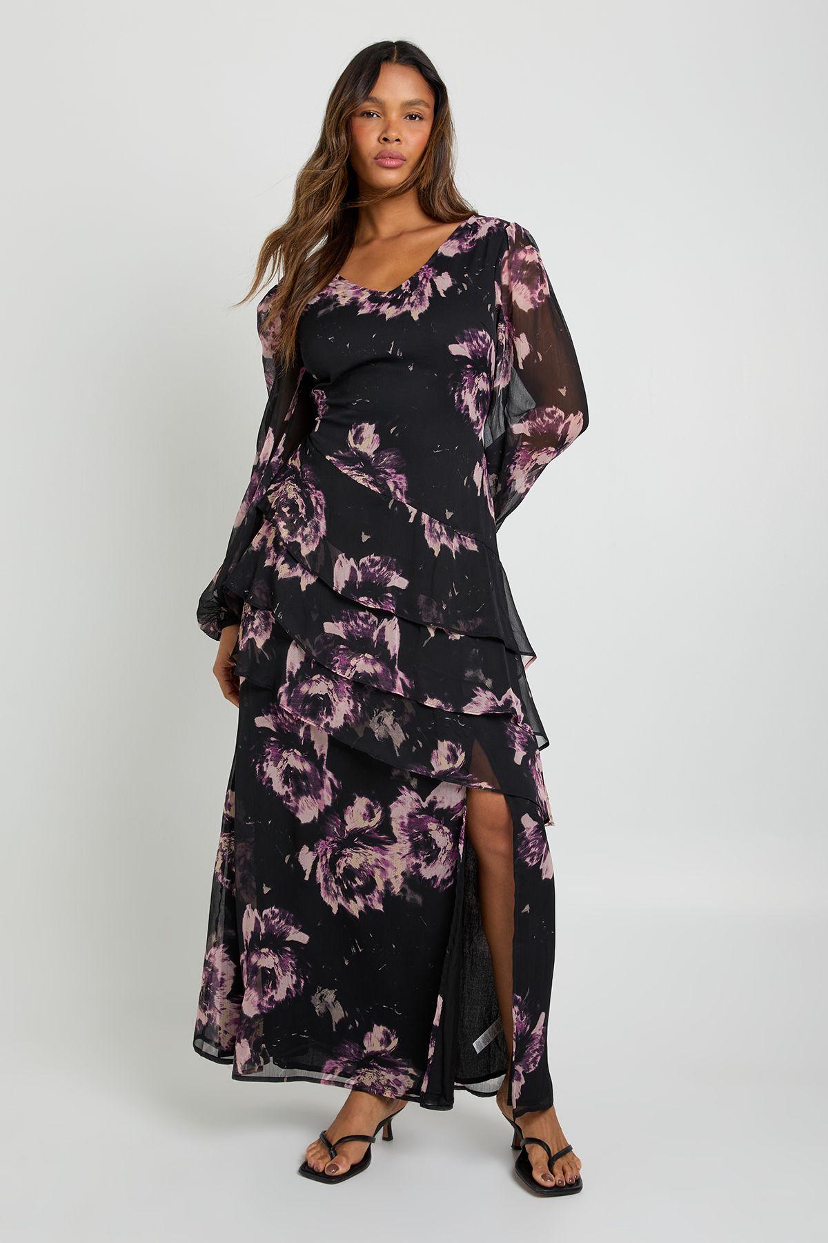 Floral Chiffon Floral Frill Maxi Dress by BOOHOO
