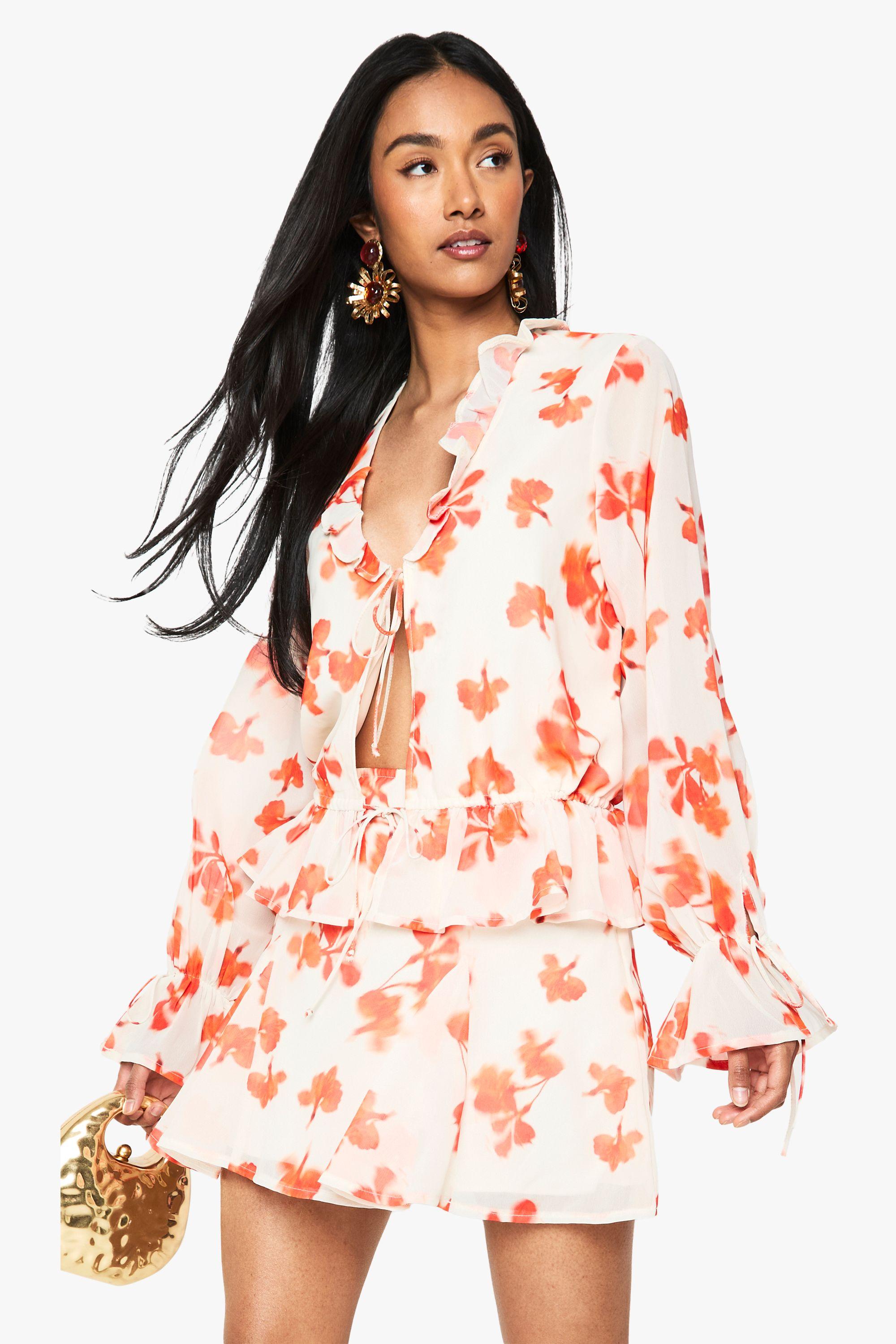 Floral Chiffon Godet Mini Skirt by BOOHOO