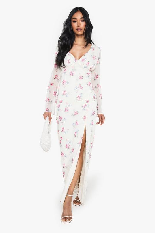 Floral Chiffon Plunge Maxi Dress by BOOHOO