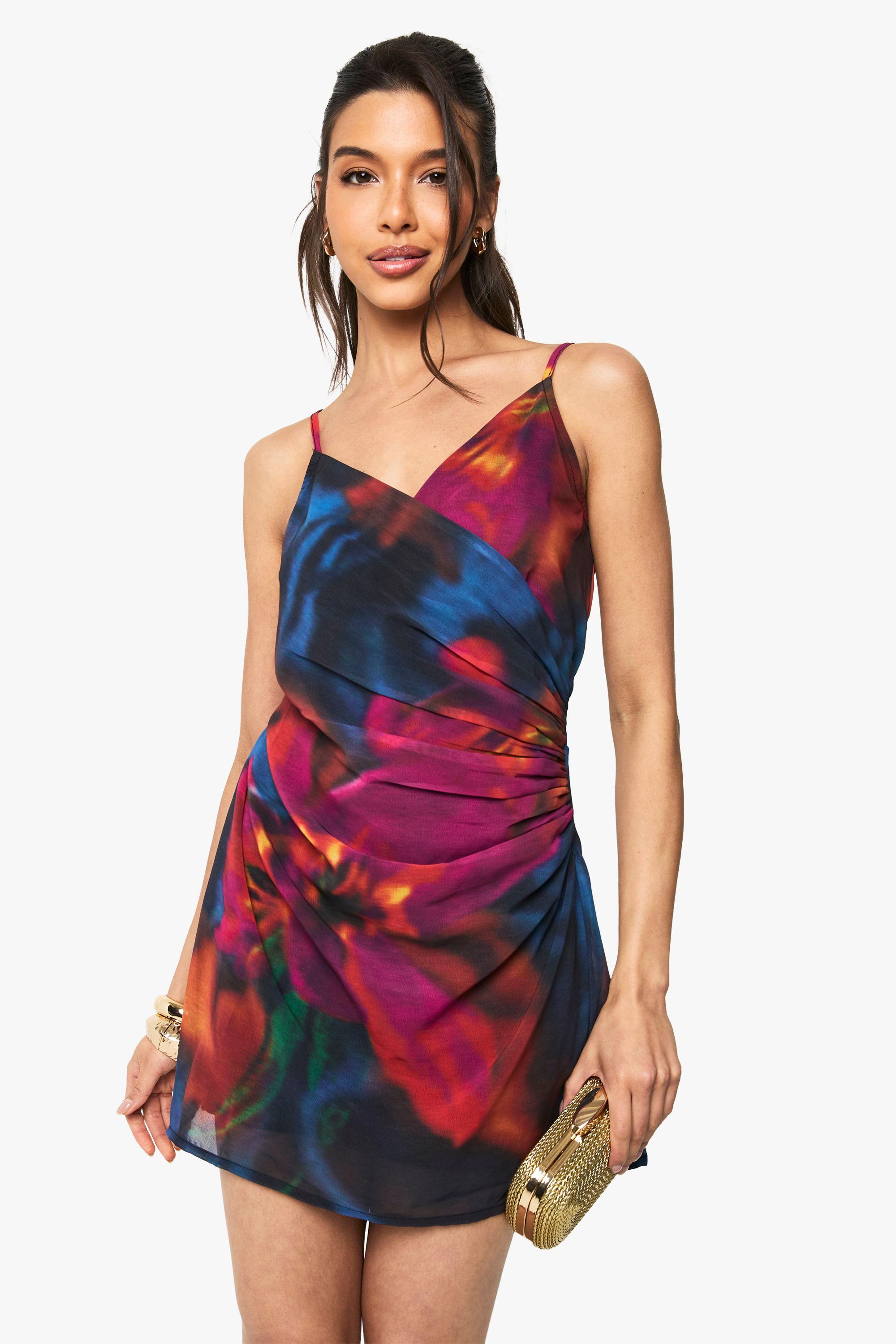 Floral Chiffon Ruched Side Mini Dress by BOOHOO