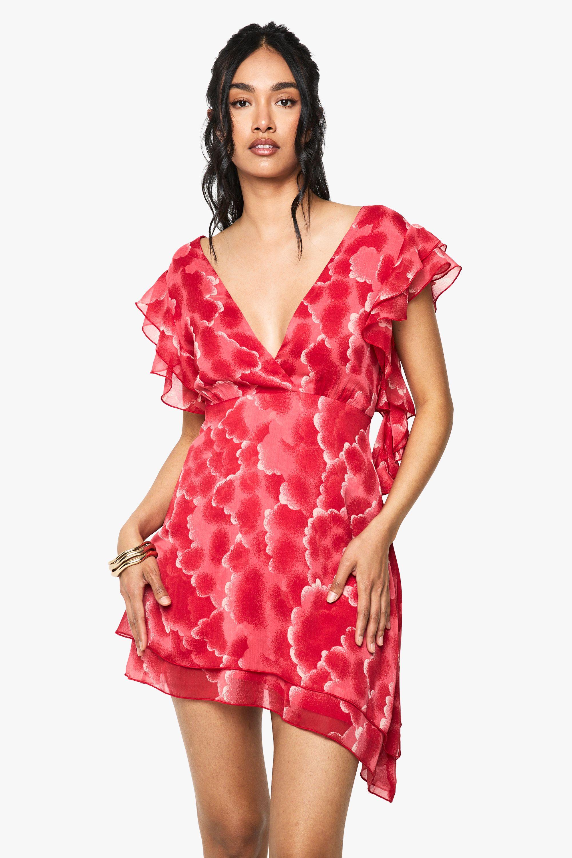 Floral Chiffon Ruffle Detail Mini Dress by BOOHOO