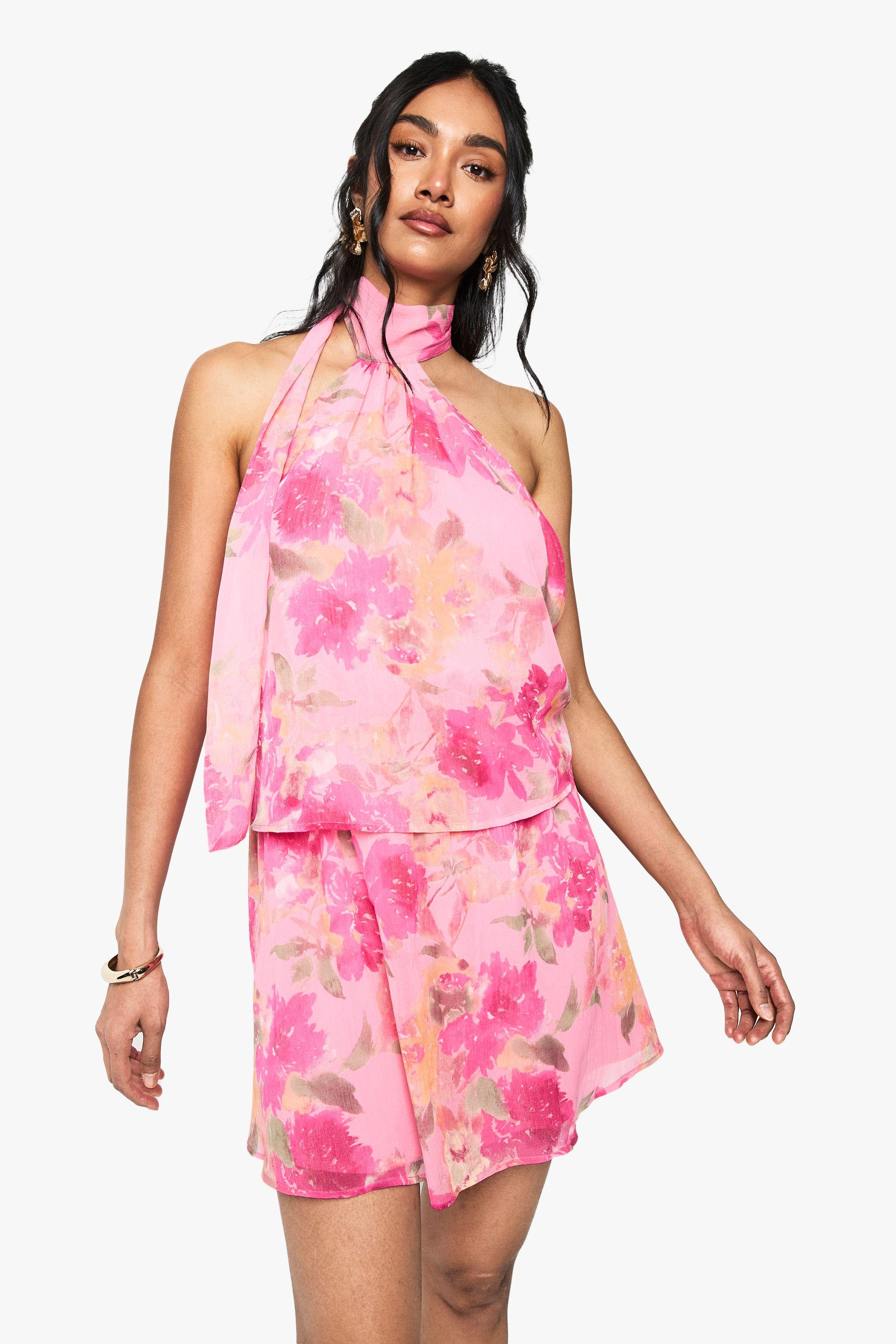 Floral Chiffon Scarf Detail Mini Dress by BOOHOO