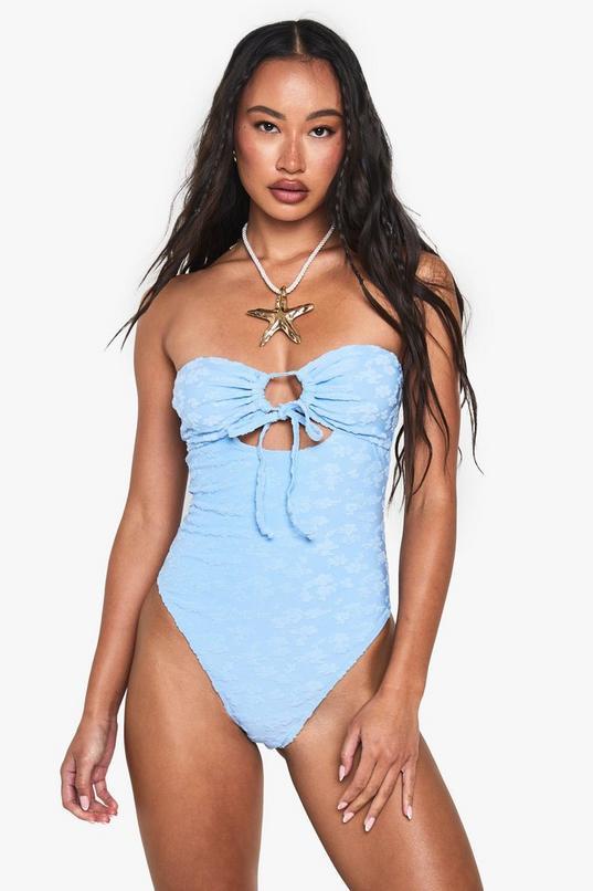 Floral Embossed Bandeau Swimsuit by BOOHOO