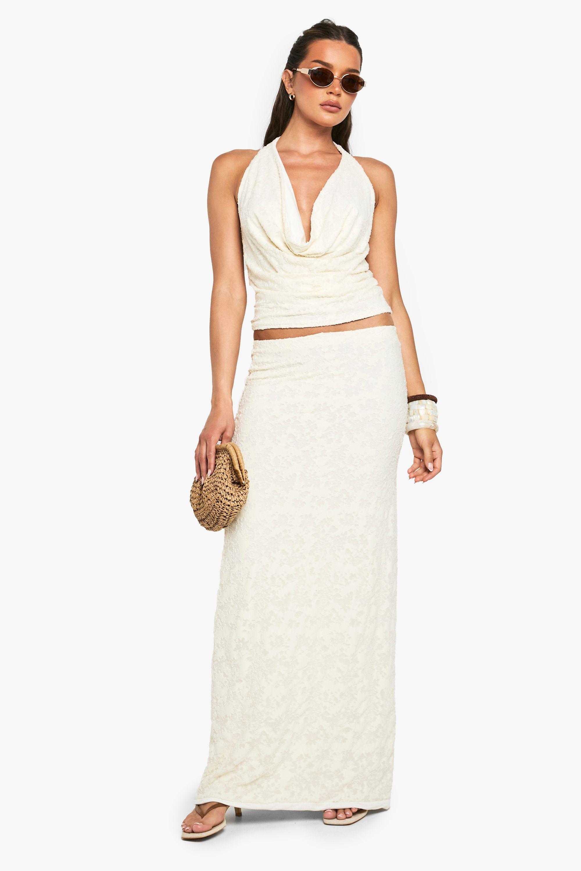 Floral Jaquard Column Maxi Skirt by BOOHOO