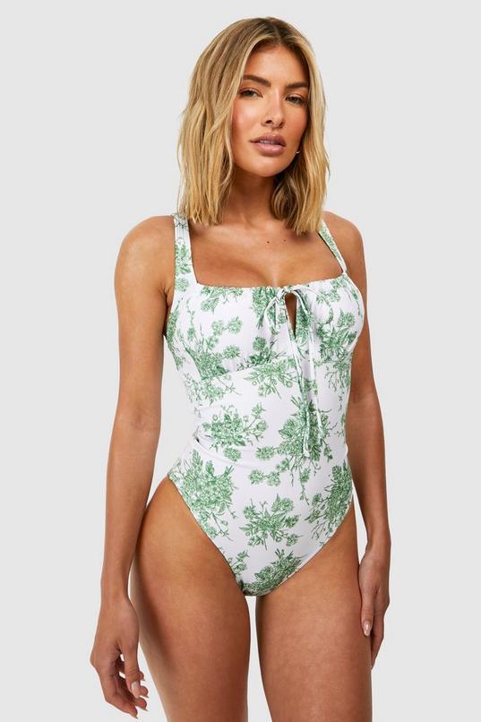 Floral Ruched Detail Swimsuit by BOOHOO