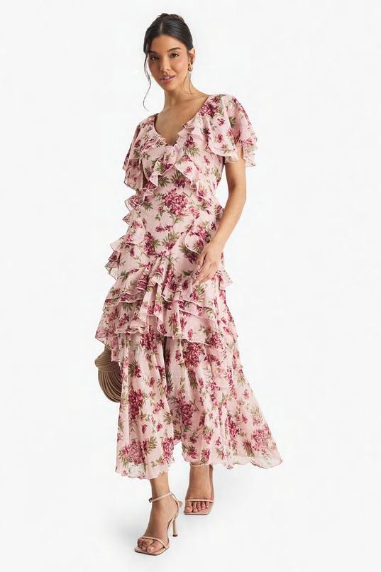Floral Ruffle Maxi Dress by BOOHOO