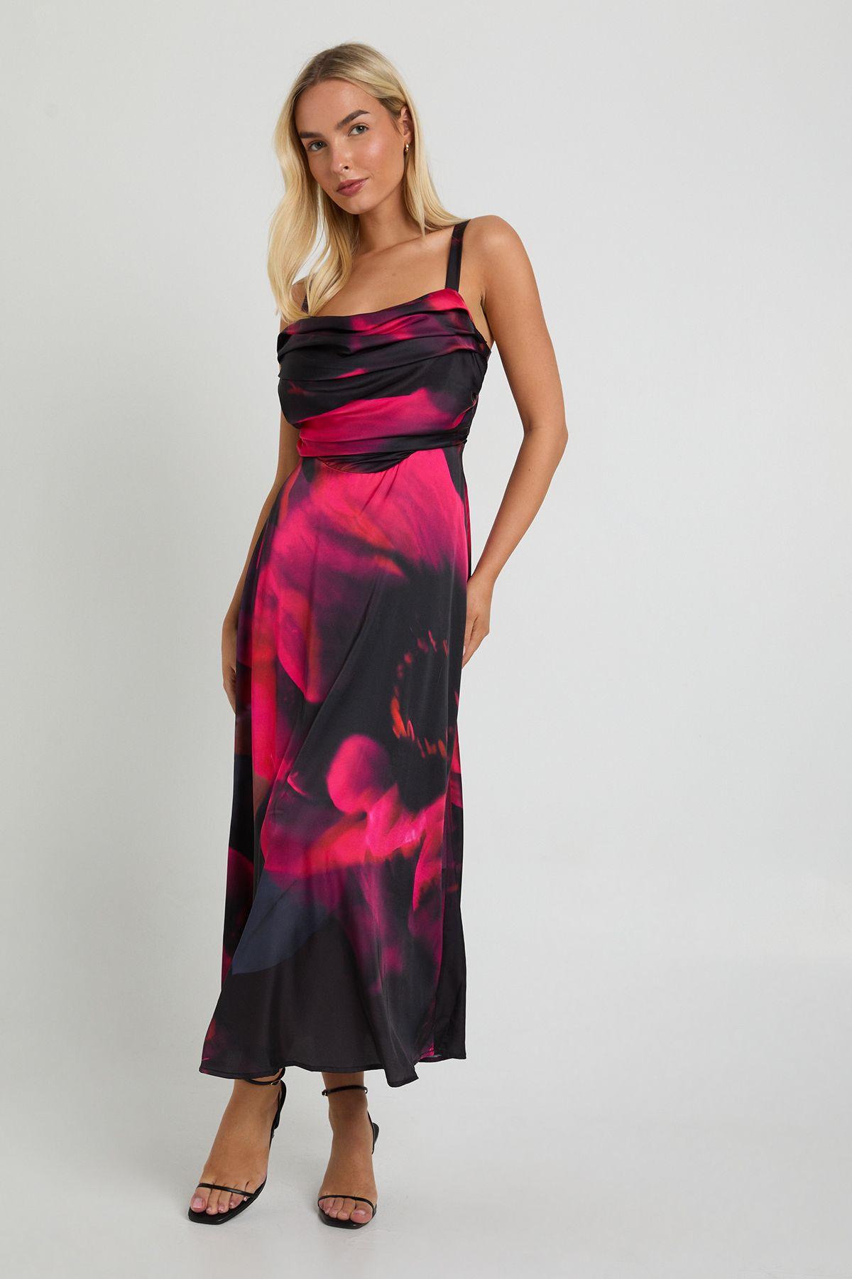 Floral Satin Corset Midaxi Dress by BOOHOO