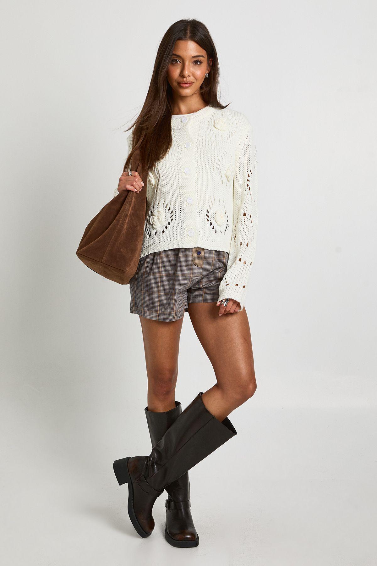 Flower Applique Detail Fitted Knit Cardigan by BOOHOO