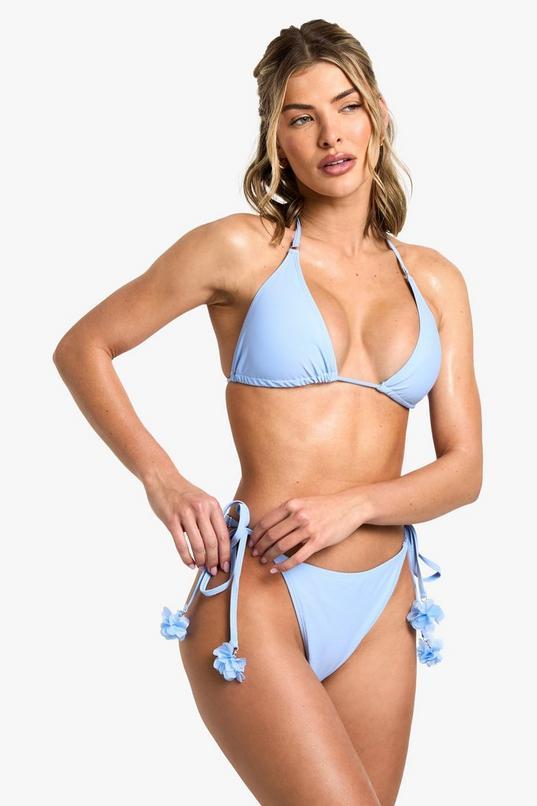 Flower Trim Triangle Bikini Top & Tie Side Bikini Bottoms Set by BOOHOO