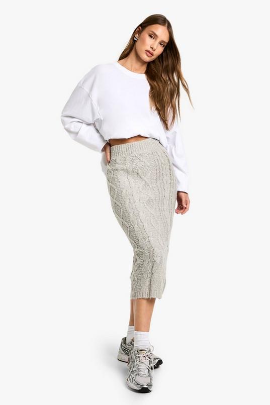 Fluffy Chunky Cable Knit Midaxi Skirt by BOOHOO