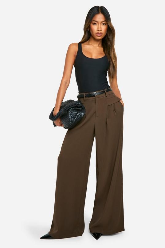 Fluid Belted Wide Leg Trousers by BOOHOO
