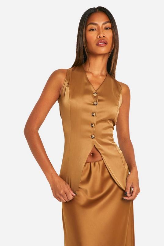 Fluid Premium Satin Longline Waistcoat by BOOHOO
