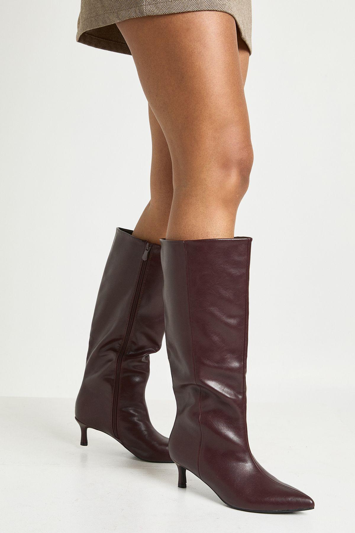Fold Over Knee High Mid Stiletto Heeled Boots by BOOHOO