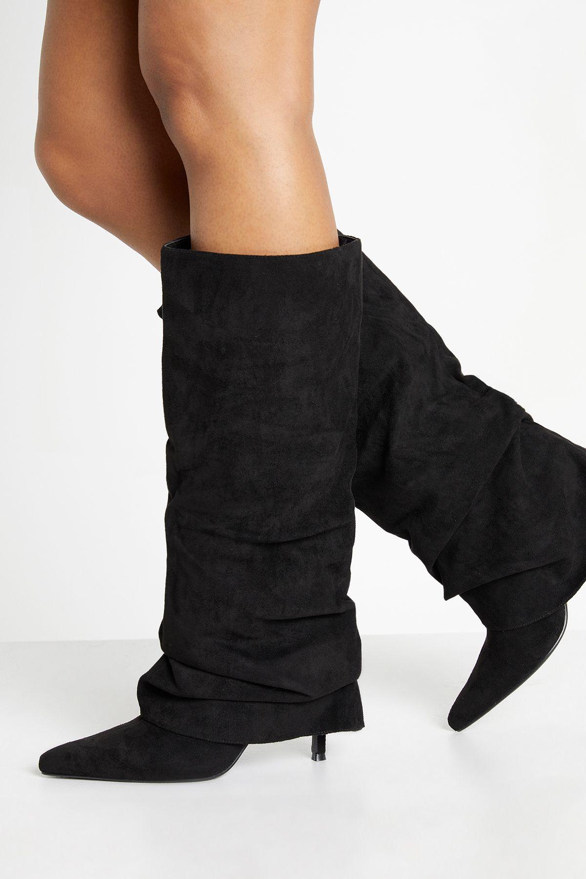 Fold Over Stiletto Knee High Boots by BOOHOO