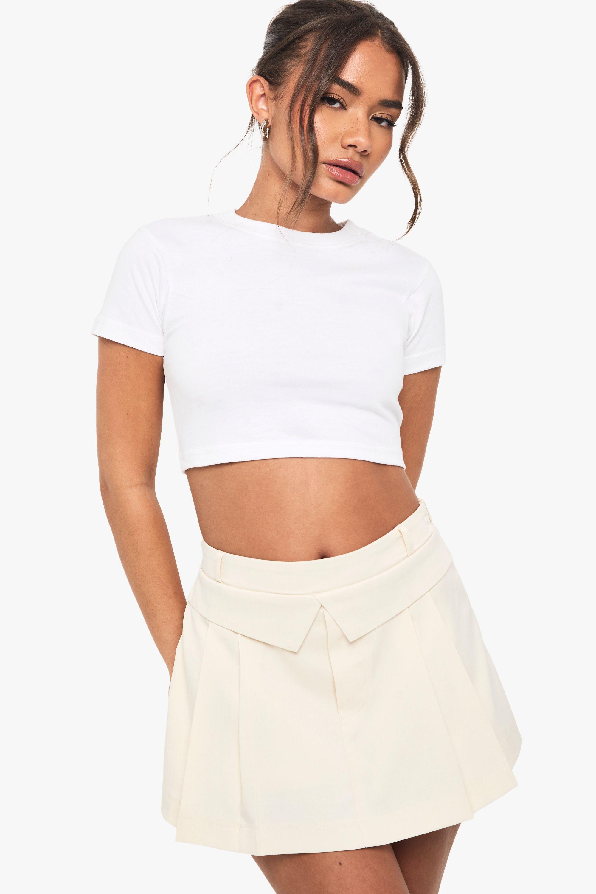 Foldover Pleated Tailored Skort by BOOHOO