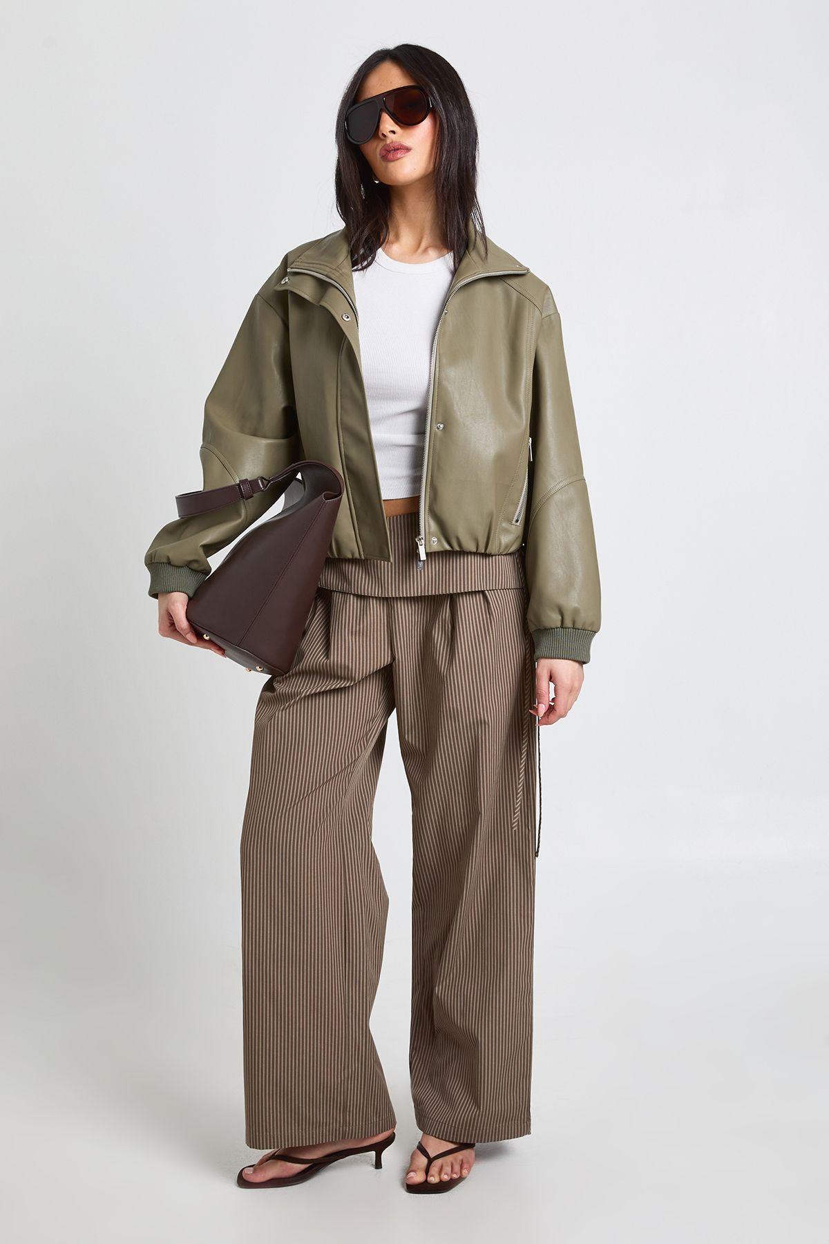 Foldover Waist Stripe Trouser by BOOHOO