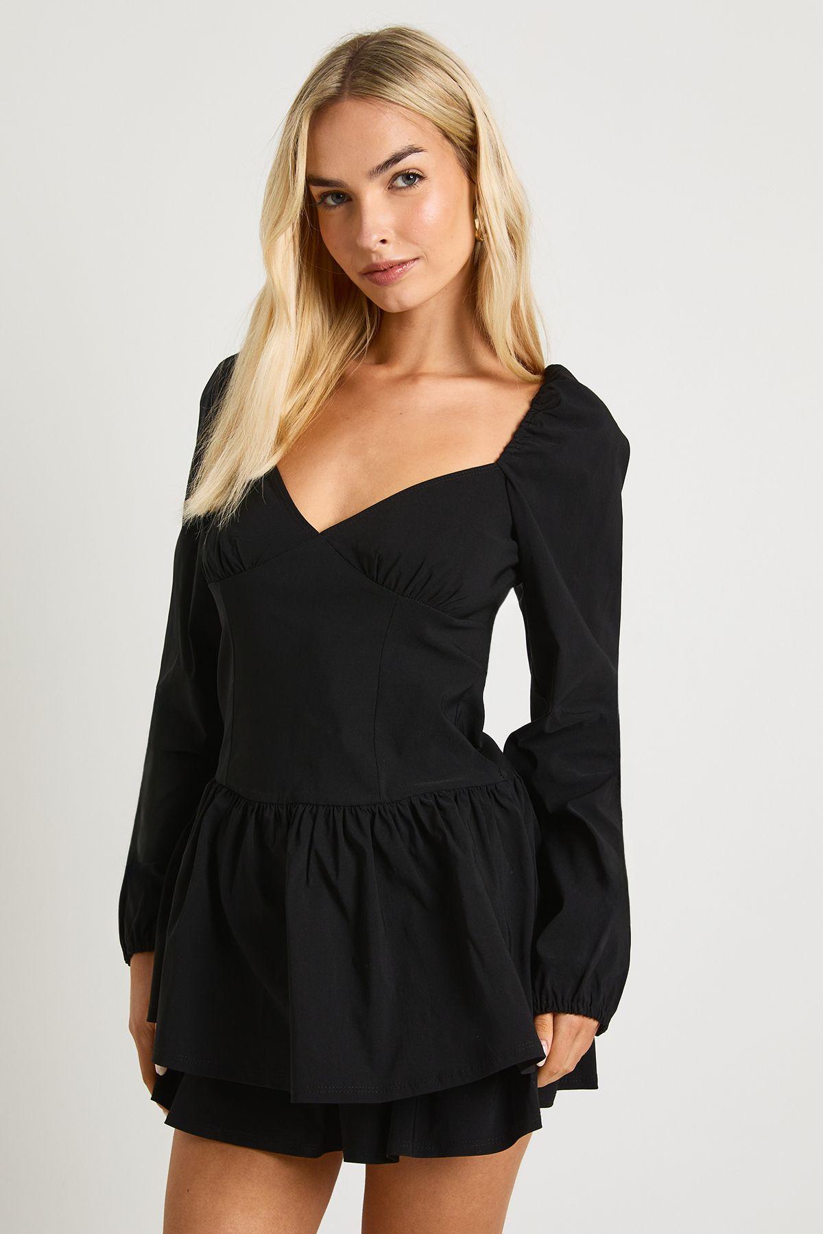 Frill Long Sleeve Milkmaid Mini Dress by BOOHOO