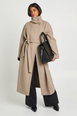Funnel Neck Belted Wool Look Coat by BOOHOO Funnel Neck Belted Wool Look Coat by BOOHOO