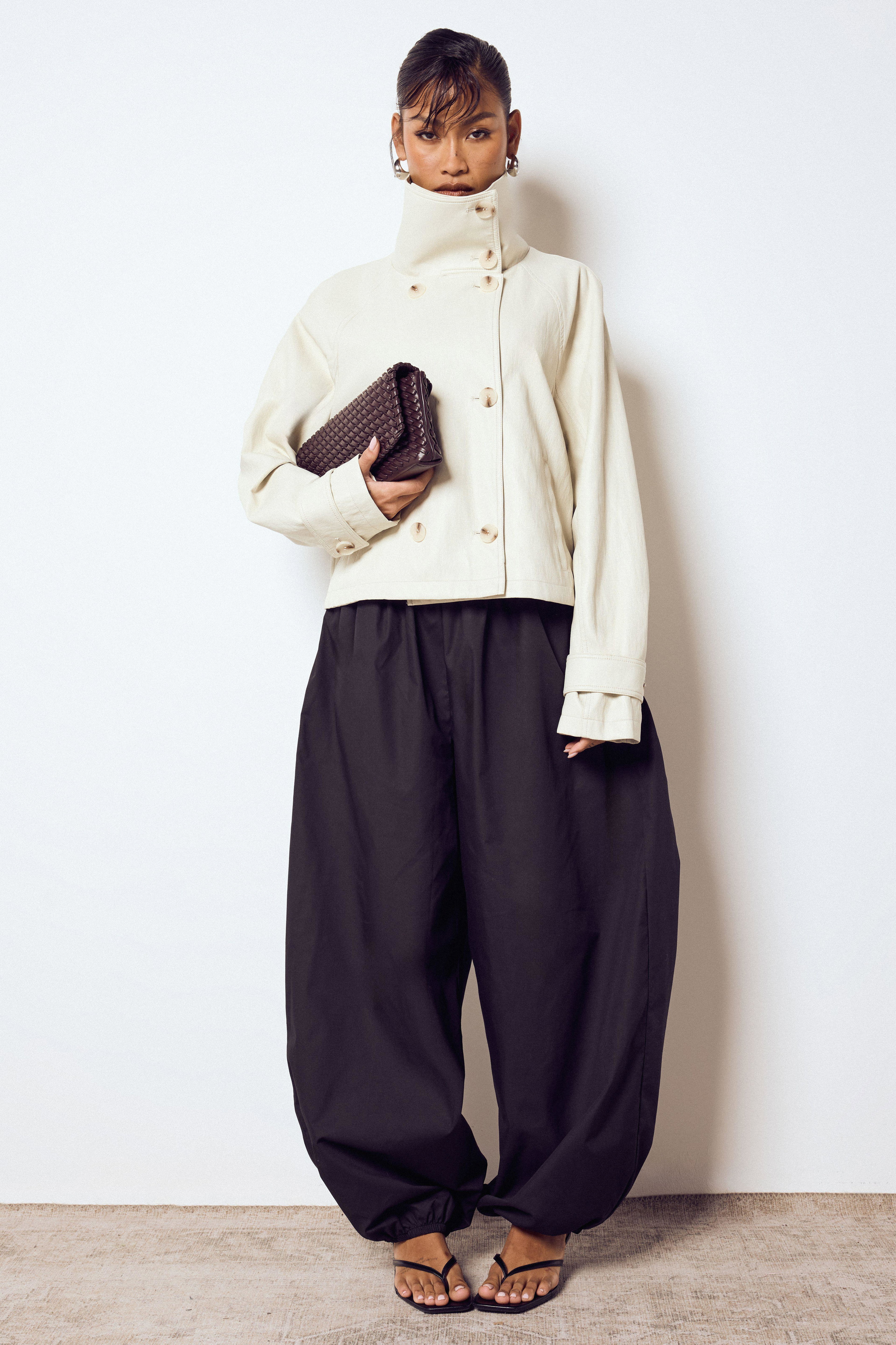 Funnel Neck Button Detail Short Faux Leather Jacket by BOOHOO