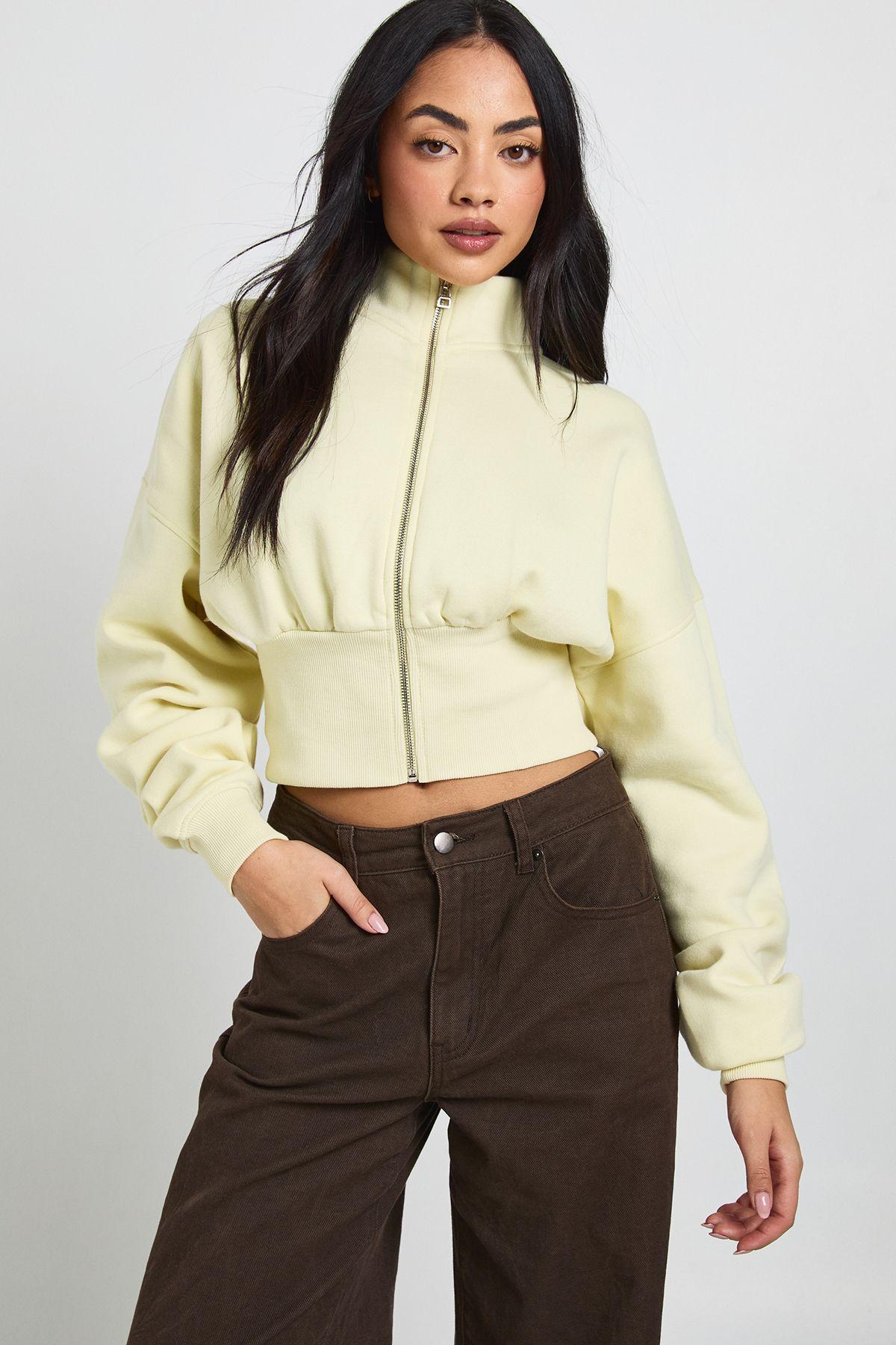Funnel Neck Cinched Waist Zip Through by BOOHOO