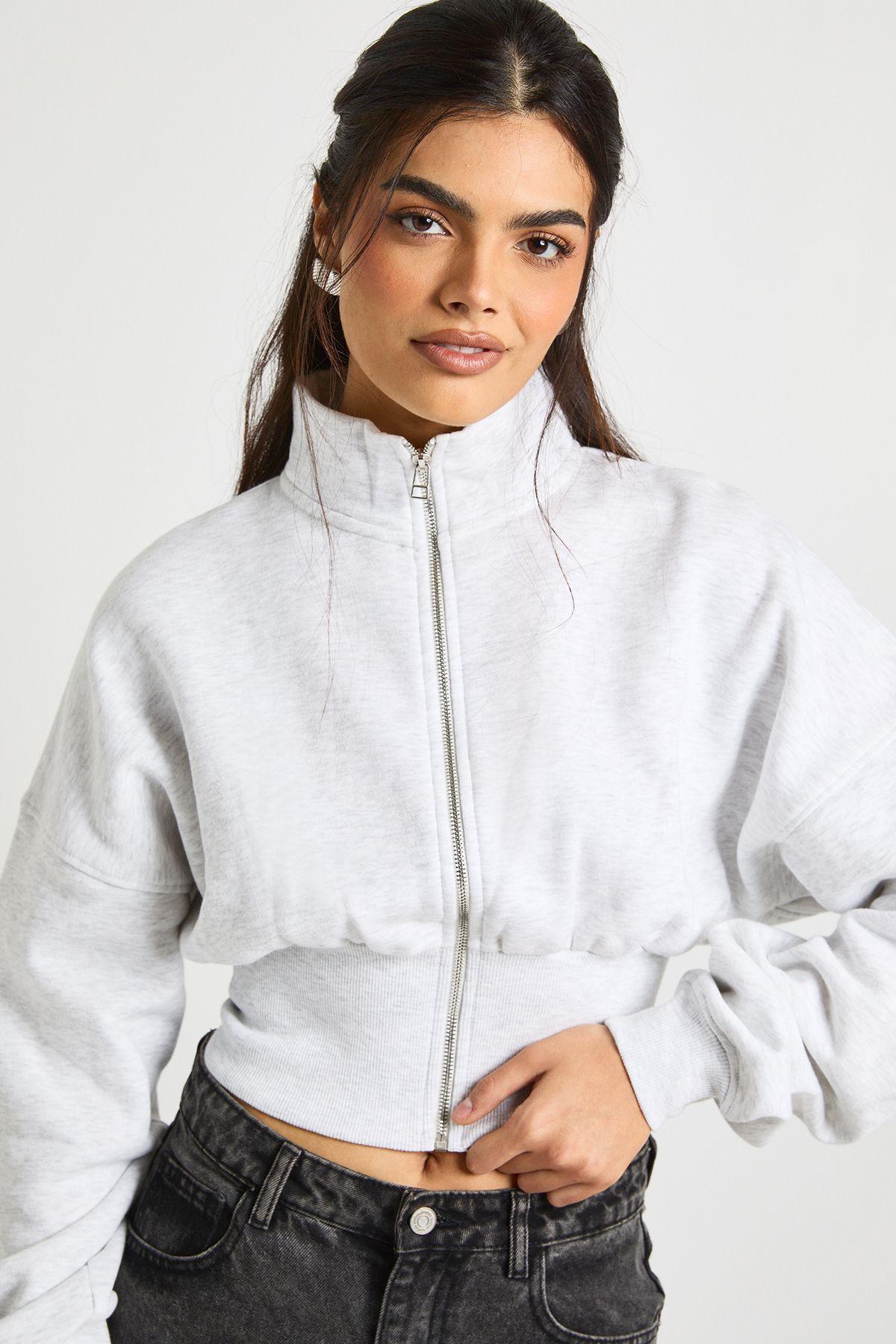 Funnel Neck Cinched Waist Zip Through by BOOHOO