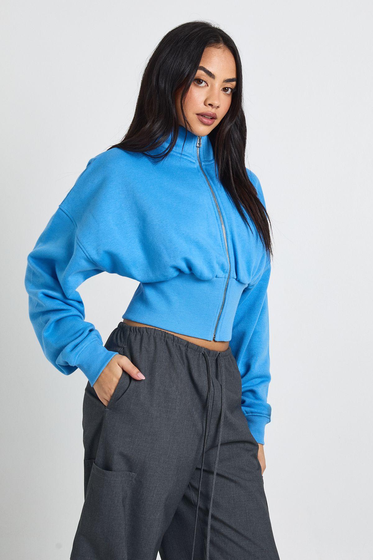 Funnel Neck Cinched Waist Zip Through by BOOHOO