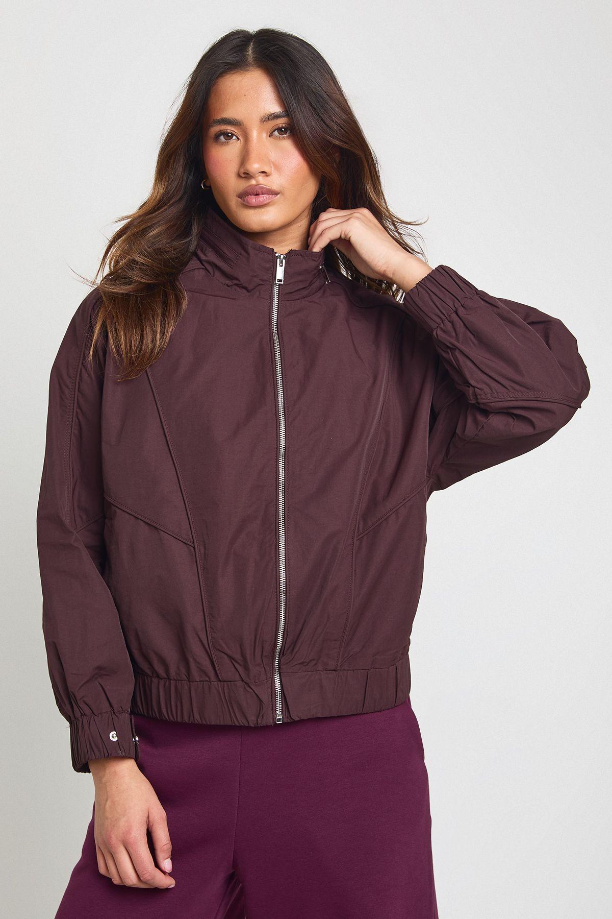 Funnel Neck Elasticated Waist Lightweight Bomber Jacket by BOOHOO