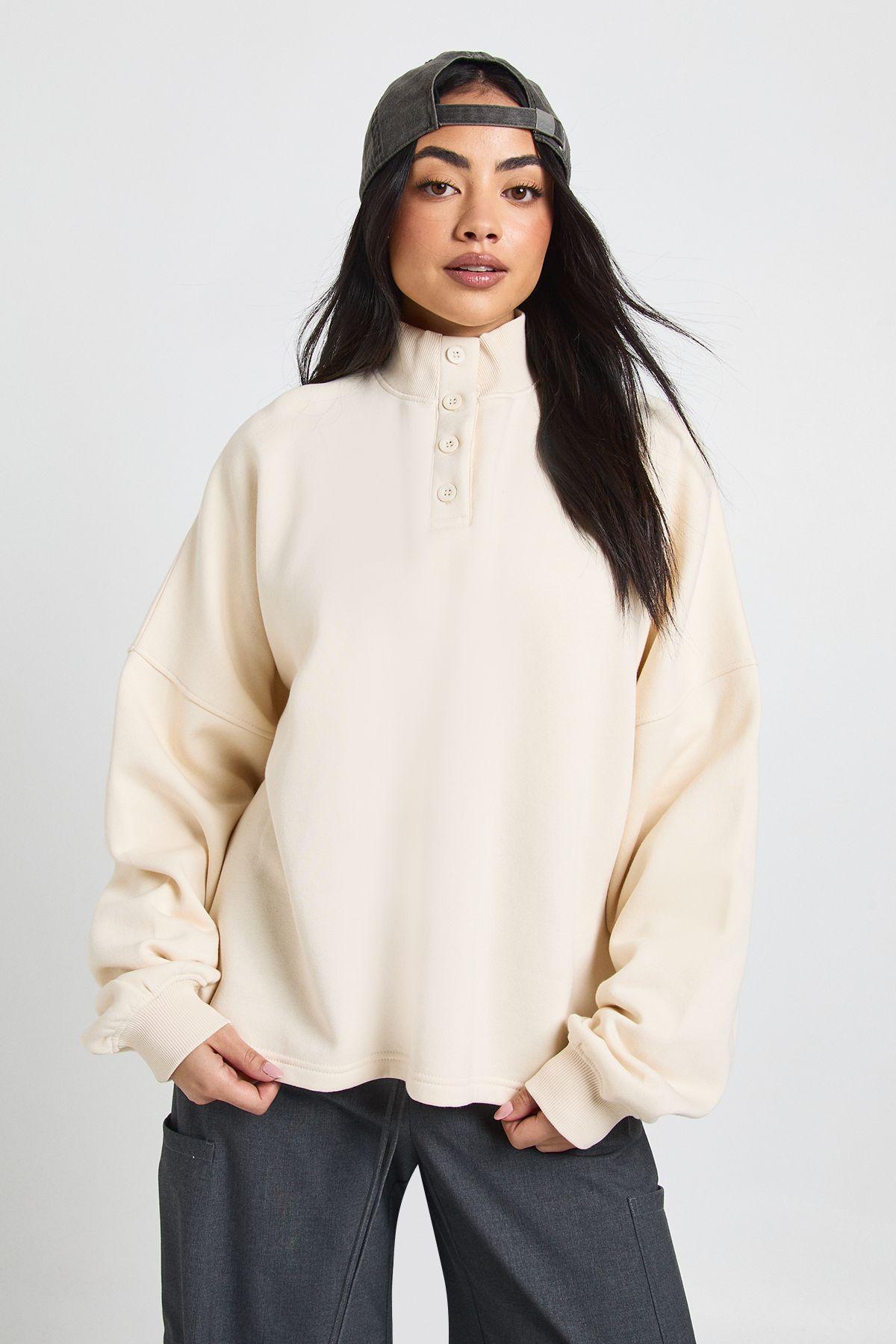Funnel Neck Henley Sweatshirt by BOOHOO